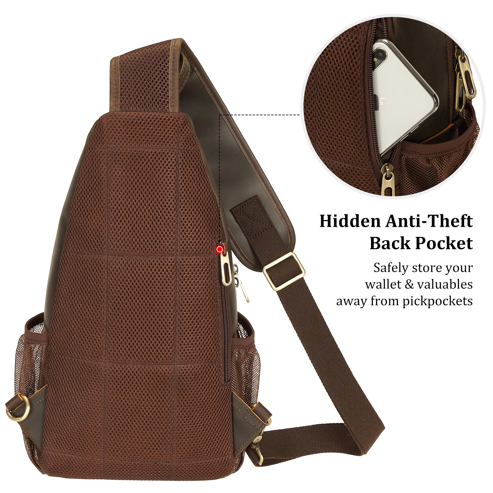 Full Grain Cowhide Anti Theft Chest Shoulder Bag (Back)