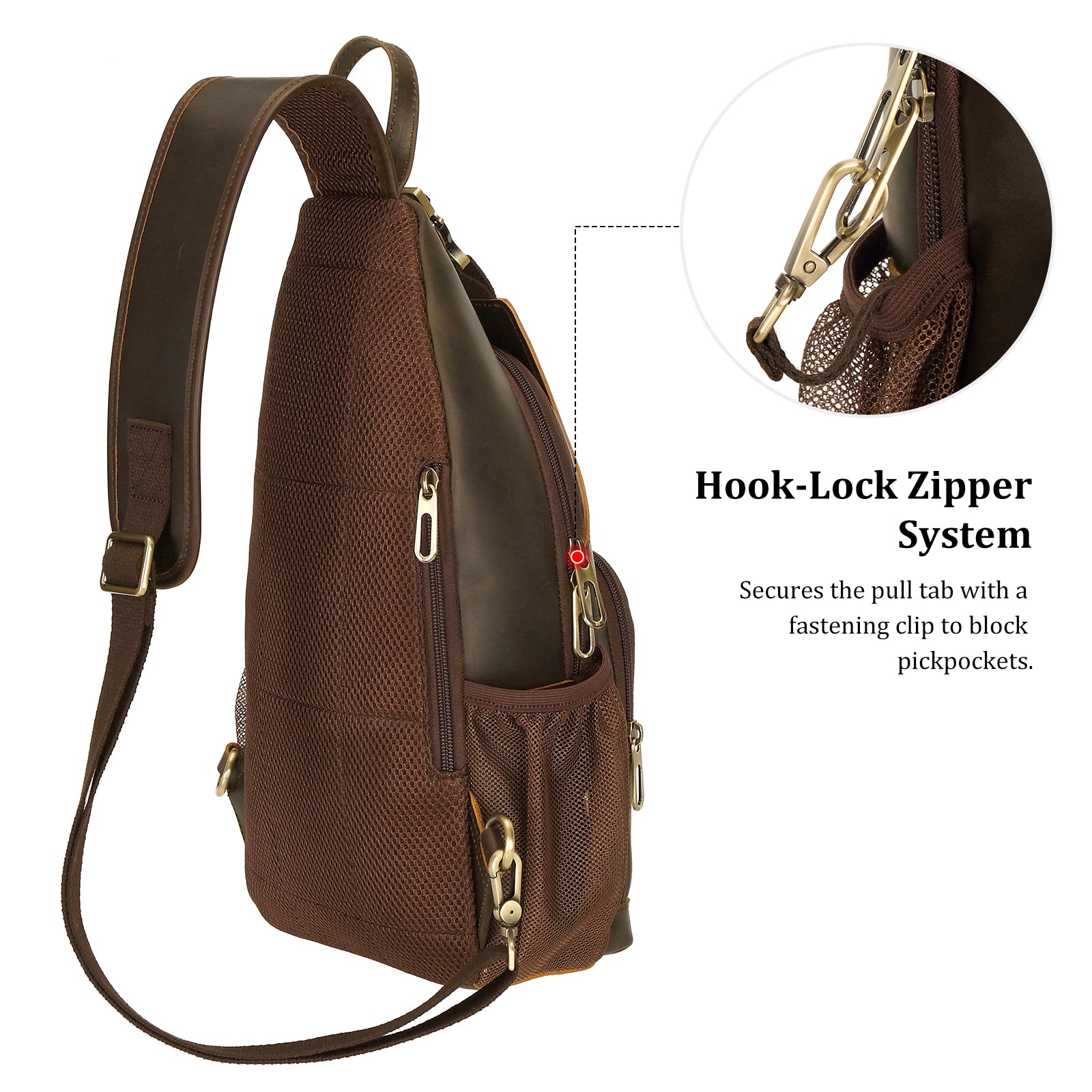 Full Grain Cowhide Anti Theft Chest Shoulder Bag (Anti theft hook-lock zipper)