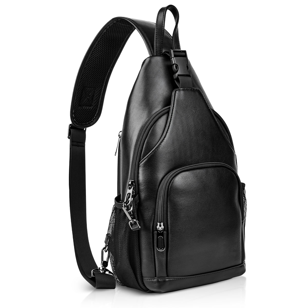 Black Napa Leather Sling Bag anti theft chest pack