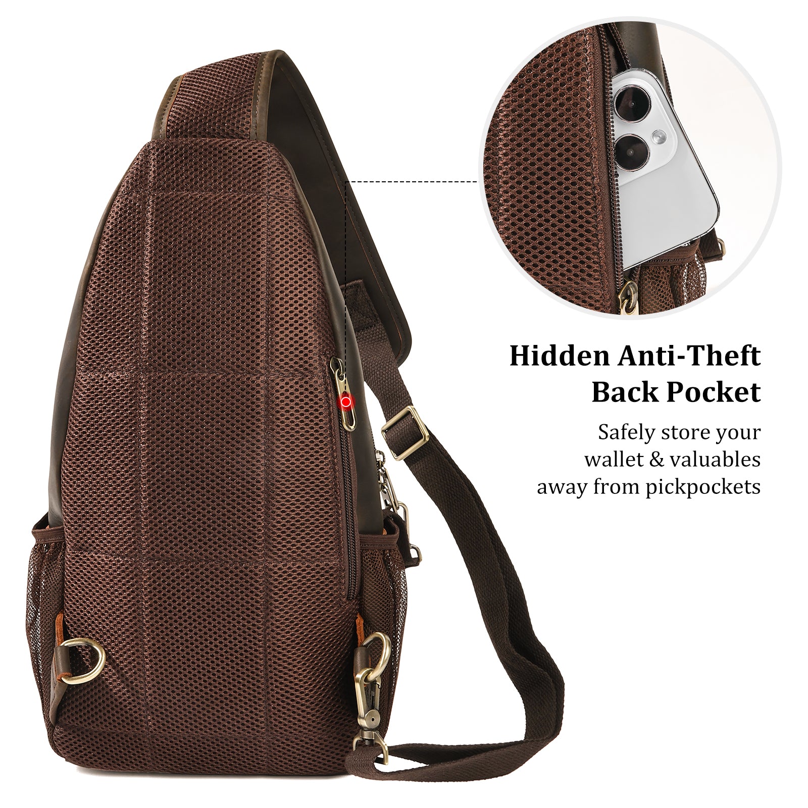 Full Grain Cowhide Anti Theft Chest Shoulder Bag (Back)