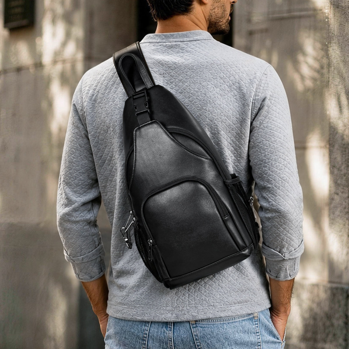 Napa Leather Crossbody Bag for Men diagonal shoulder carry style