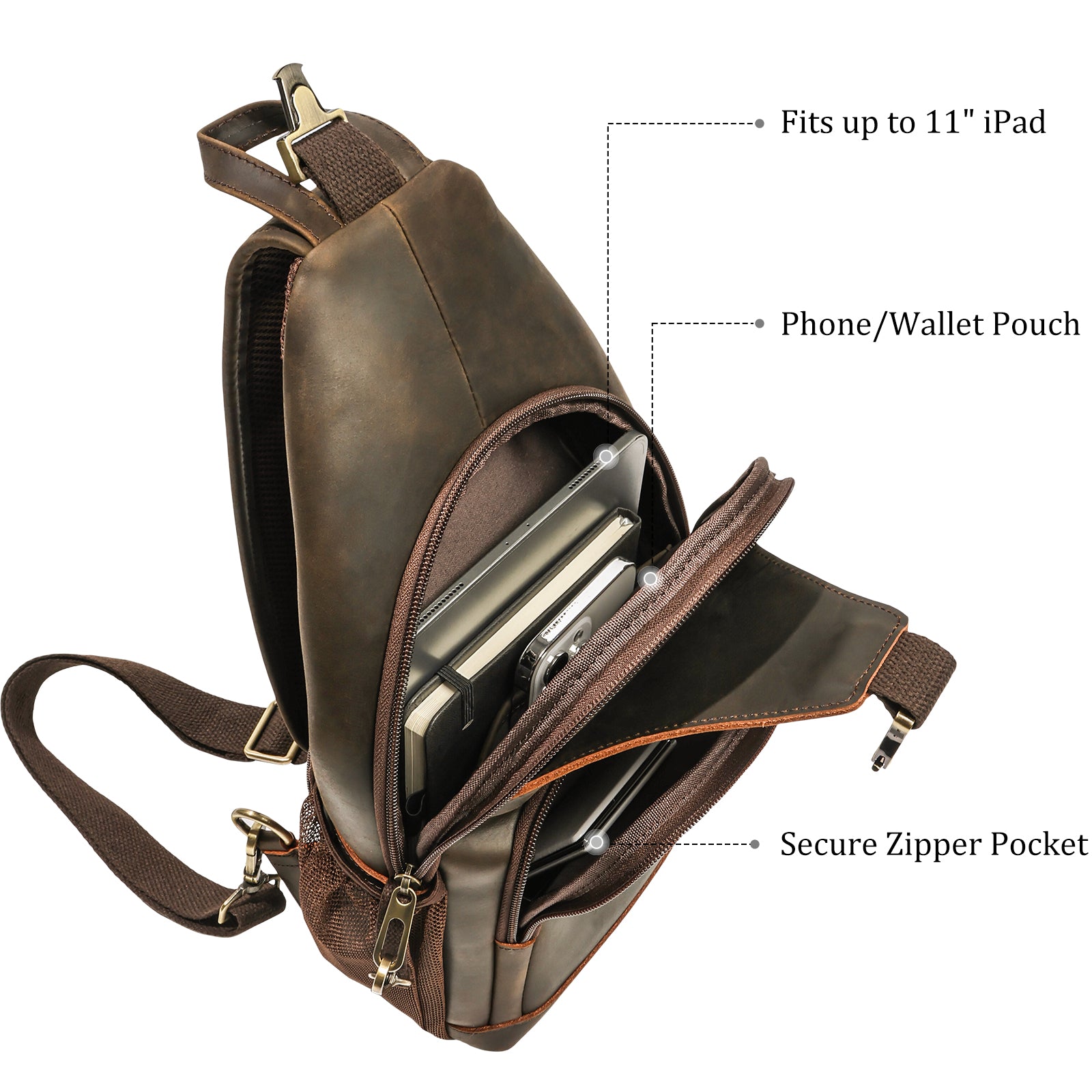 Full Grain Cowhide Anti Theft Chest Shoulder Bag (Inside)