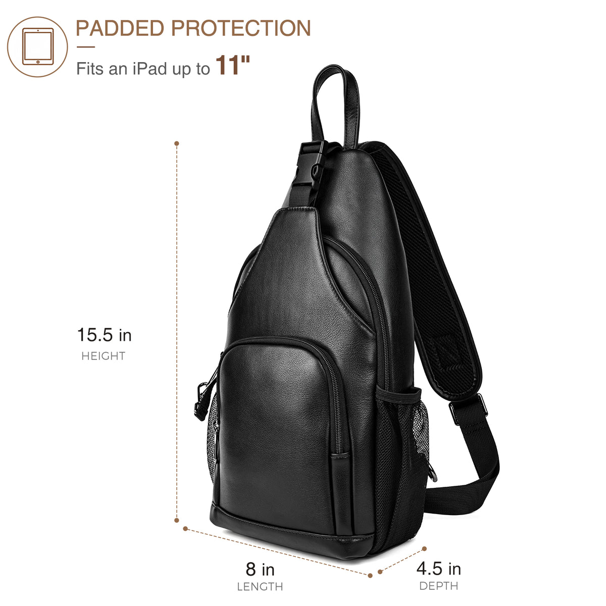 Napa Leather Sling Bag size guide fits 11 inch iPad