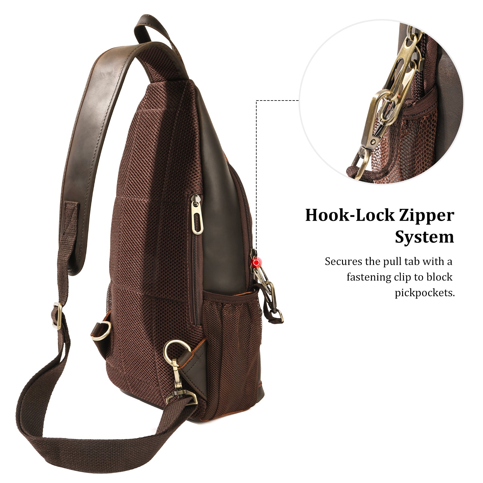 Full Grain Cowhide Anti Theft Chest Shoulder Bag (Anti theft hook-lock zipper)