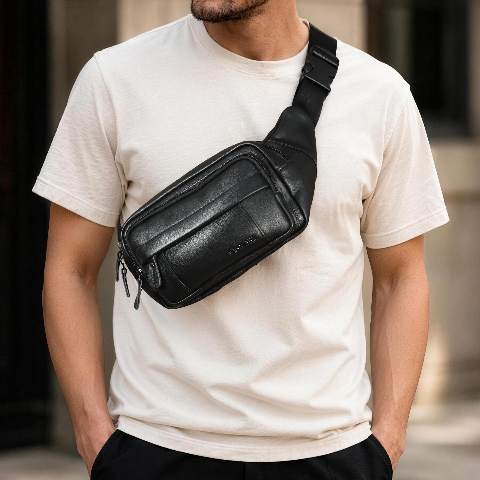 Leather Crossbody Bag for Men adjustable strap everyday commute
