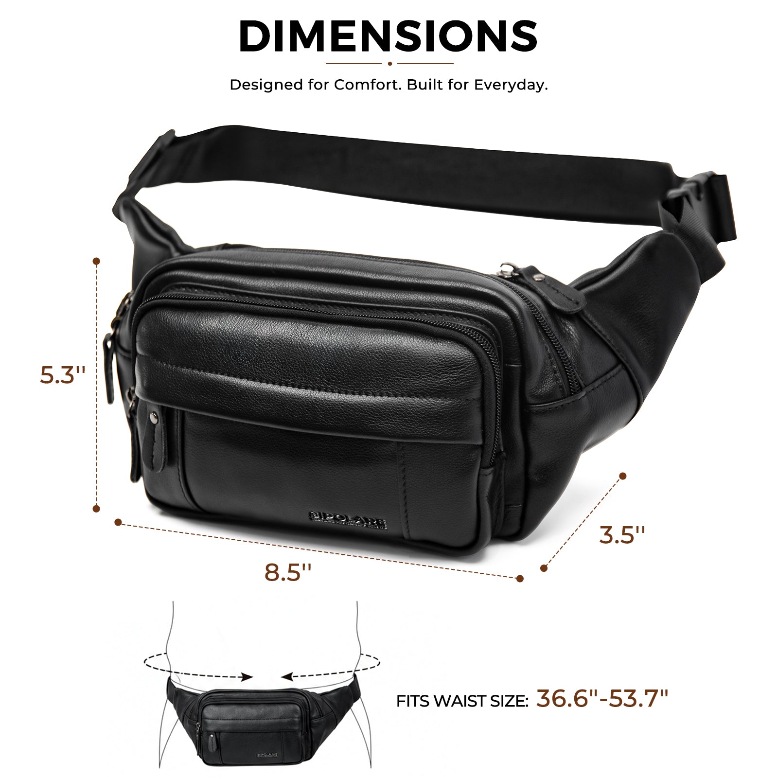 Napa Leather Waist Bag dimensions adjustable belt fit guide