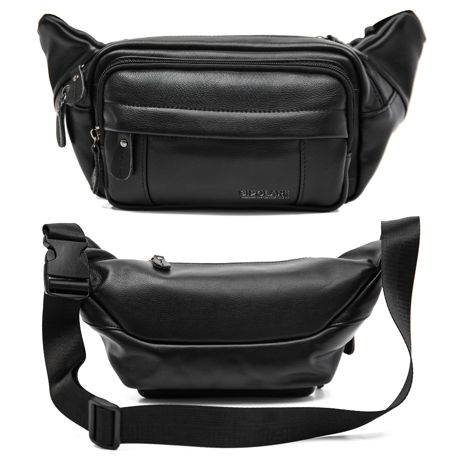 Napa Leather Waist Bag front and back design overview