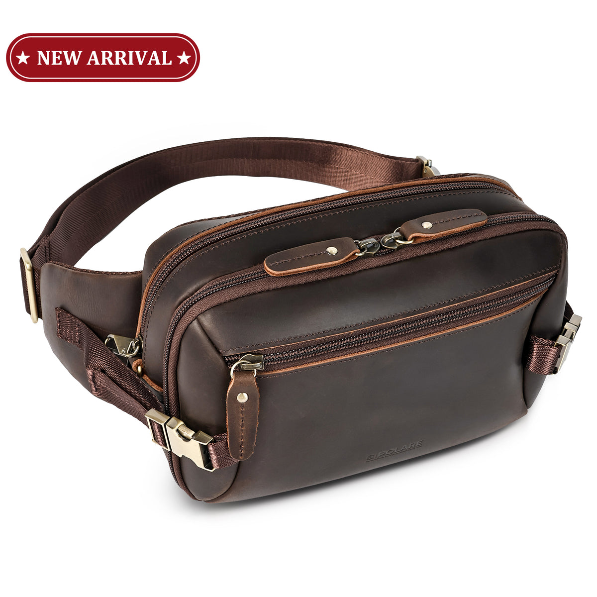 Polare Full Grain Leather RFID Anti-Theft Fanny Pack, Brown Leather Waist Bag