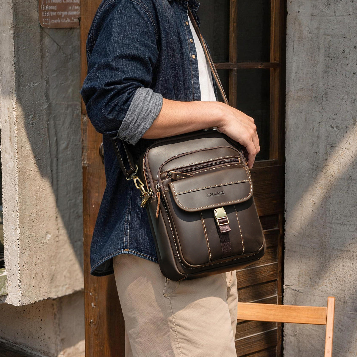 Full Grain Leather Anti-Theft Shoulder Bag for Men, crossbody everyday carry