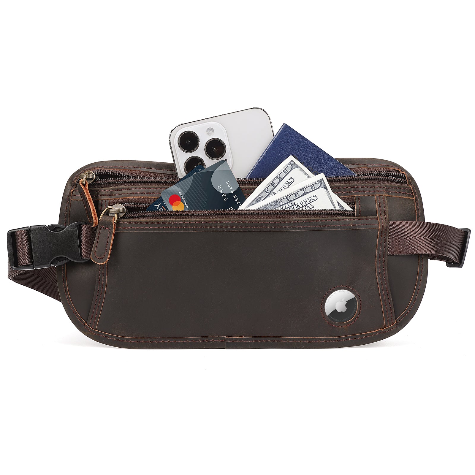 Polare Leather Money Belt Passport Holder Waist Bag