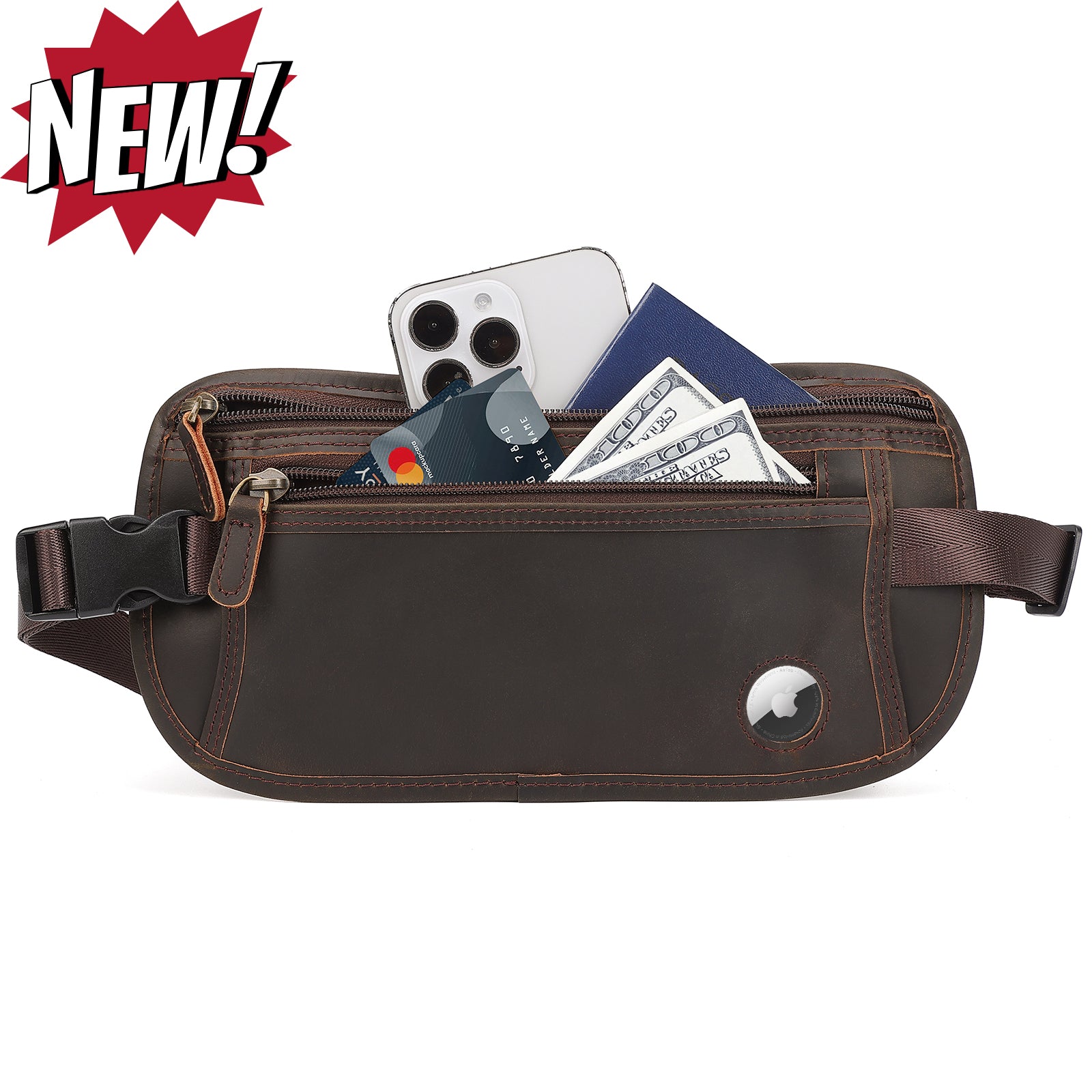 Polare Leather Money Belt Passport Holder Waist Bag