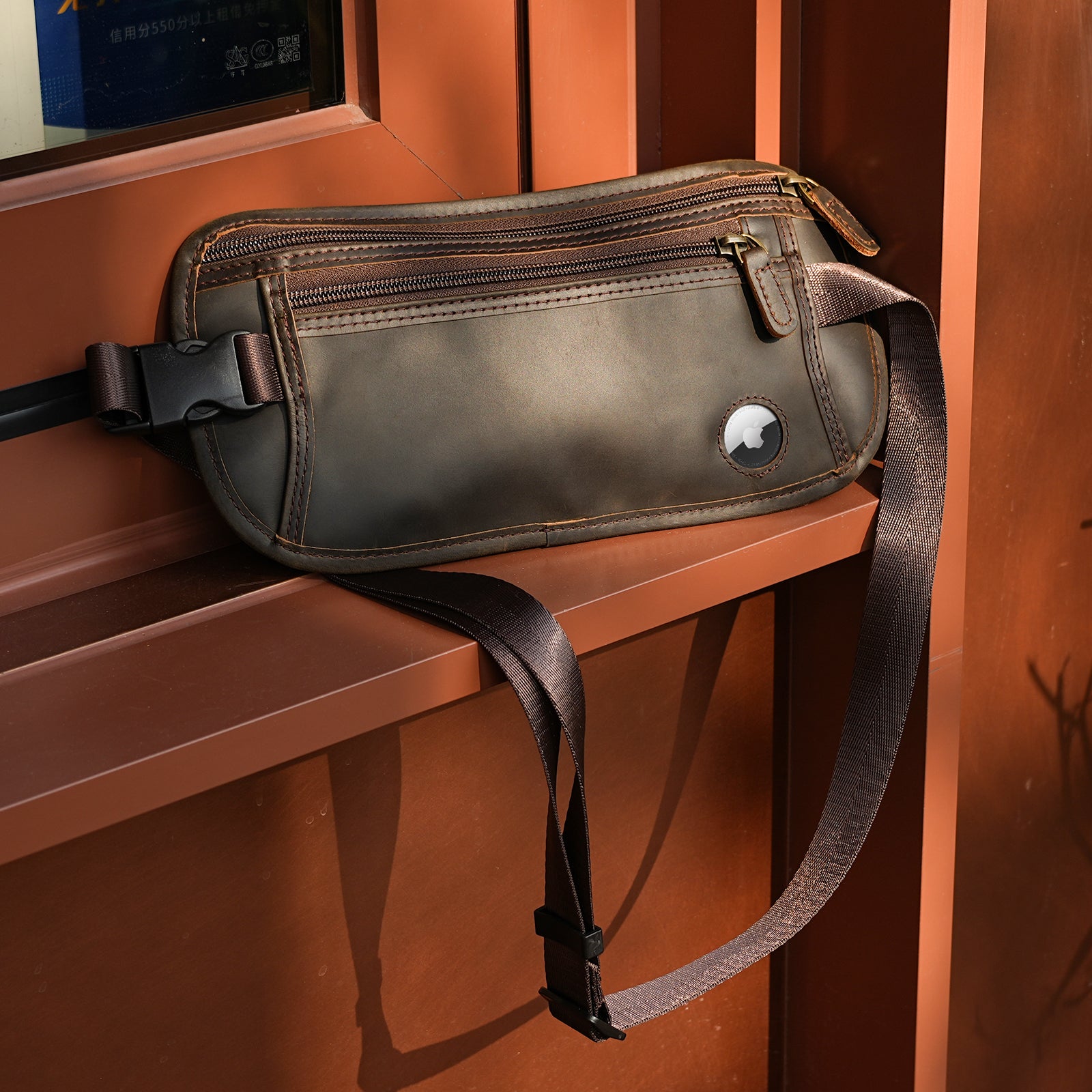 Polare Leather Money Belt Passport Holder Waist Bag (Scenario Shows)