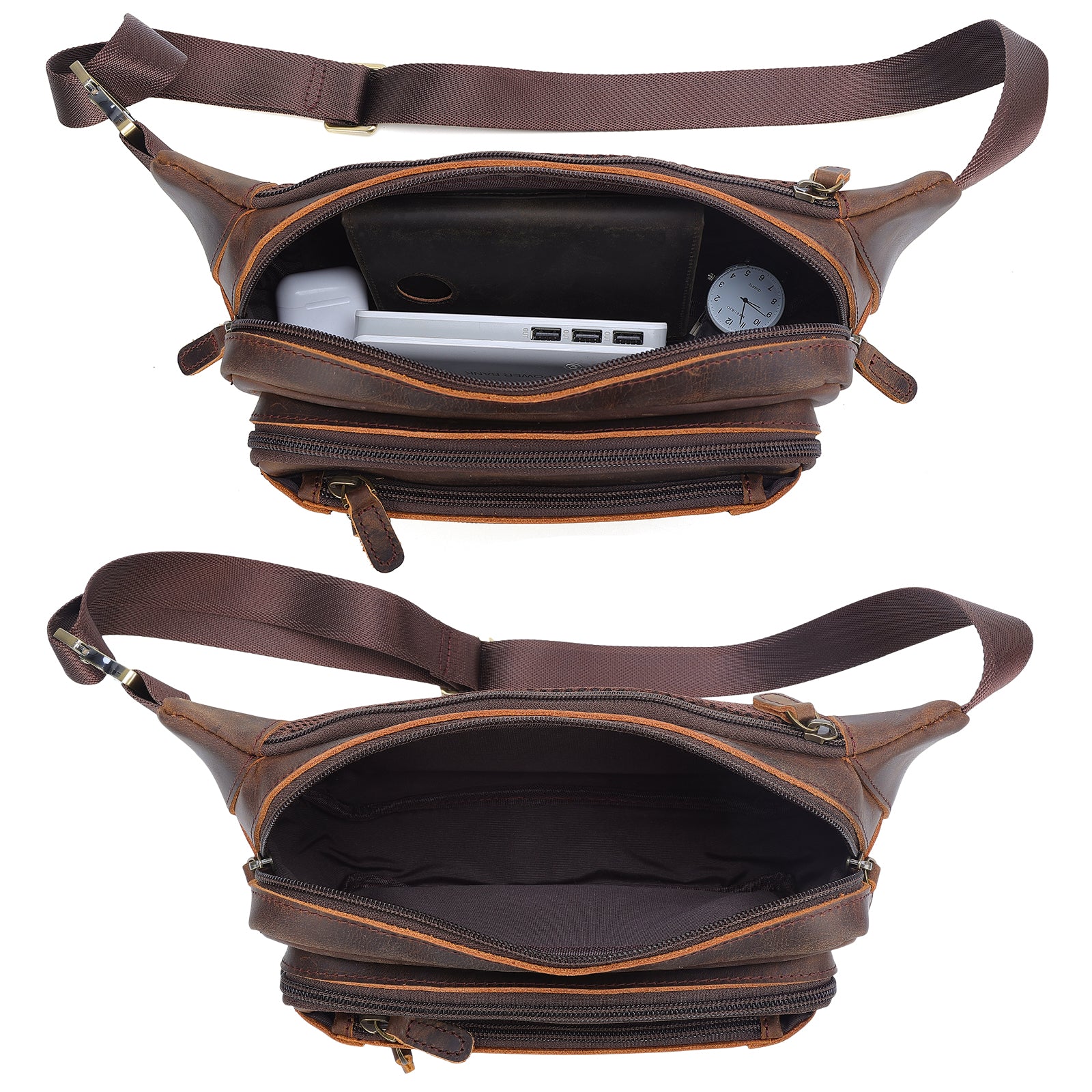 Full Grain Leather Fanny Pack/Waist Belt Bag for Men and Women (Inside)