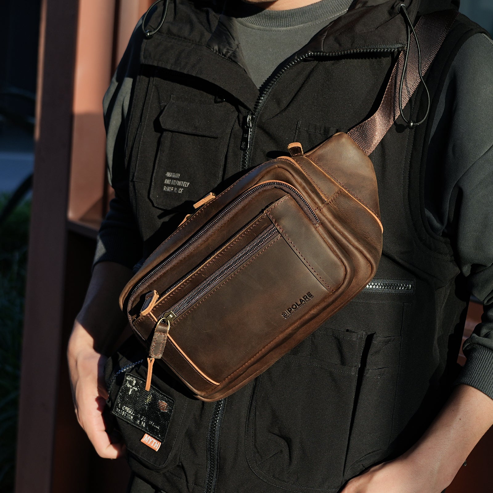 Full Grain Leather Fanny Pack/Waist Belt Bag for Men and Women (Model Display)