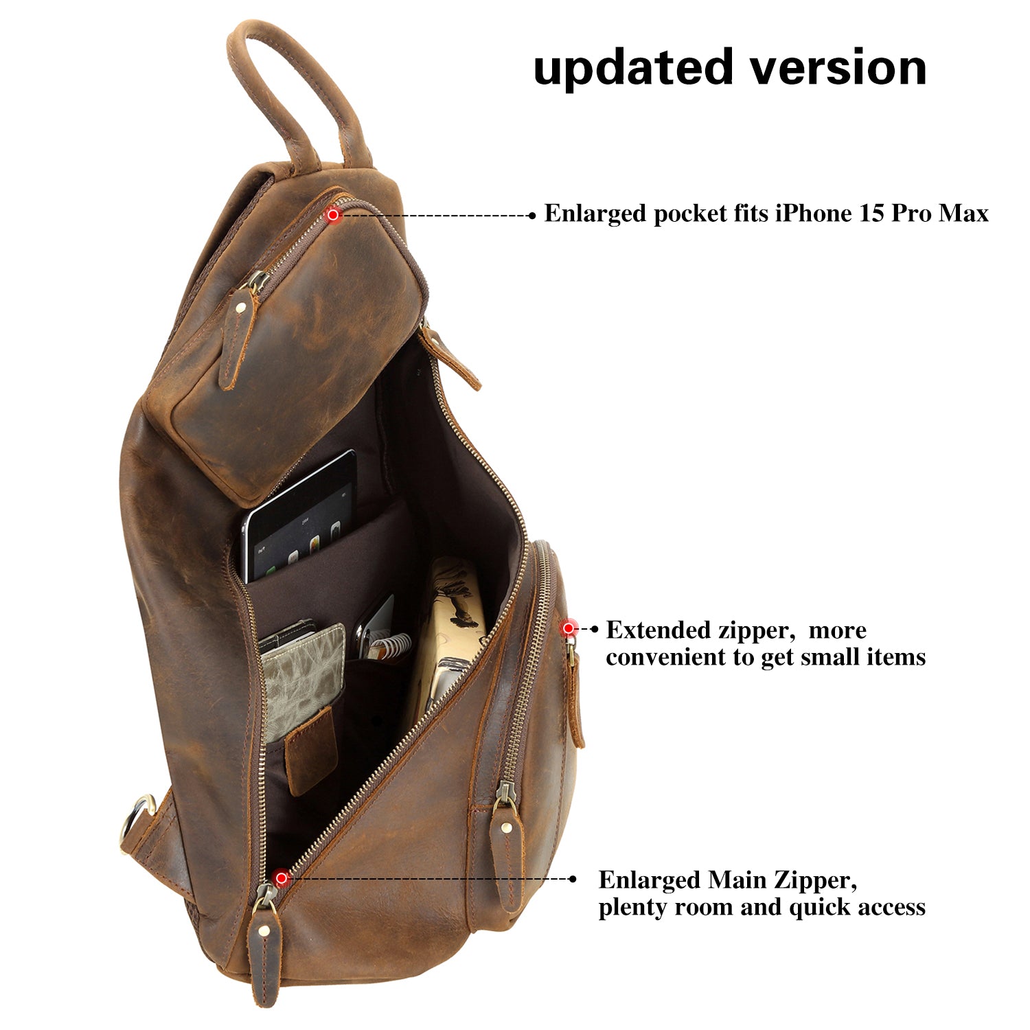 Polare Full Grain Leather Outdoor Travel Sling Bag (Inside)