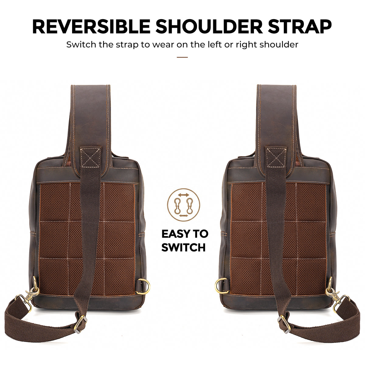 Crossbody Sling Backpack for Men—Reversible Shoulder Strap Design