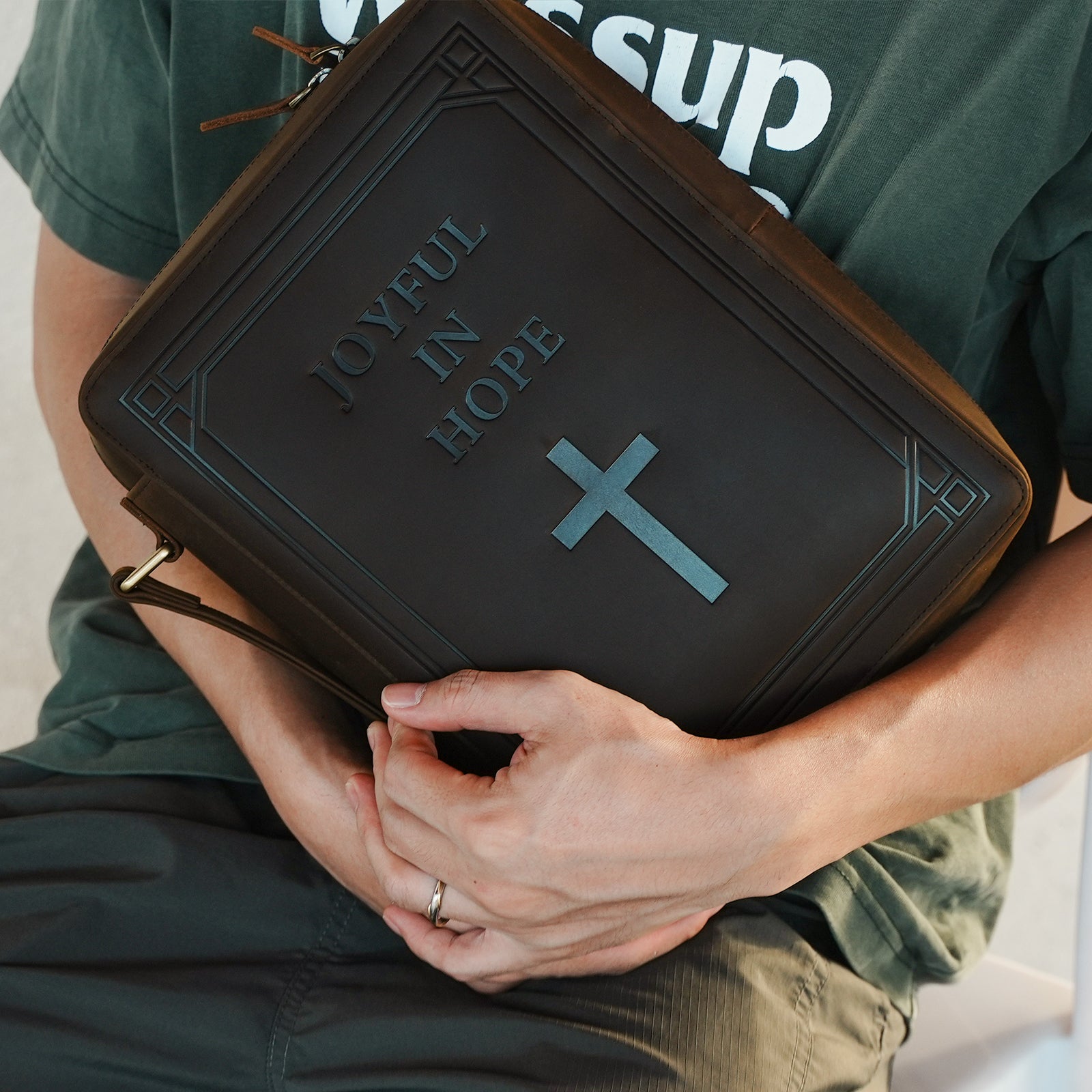 Full Grain Leather Bible Cover Church Bag (Model Display)