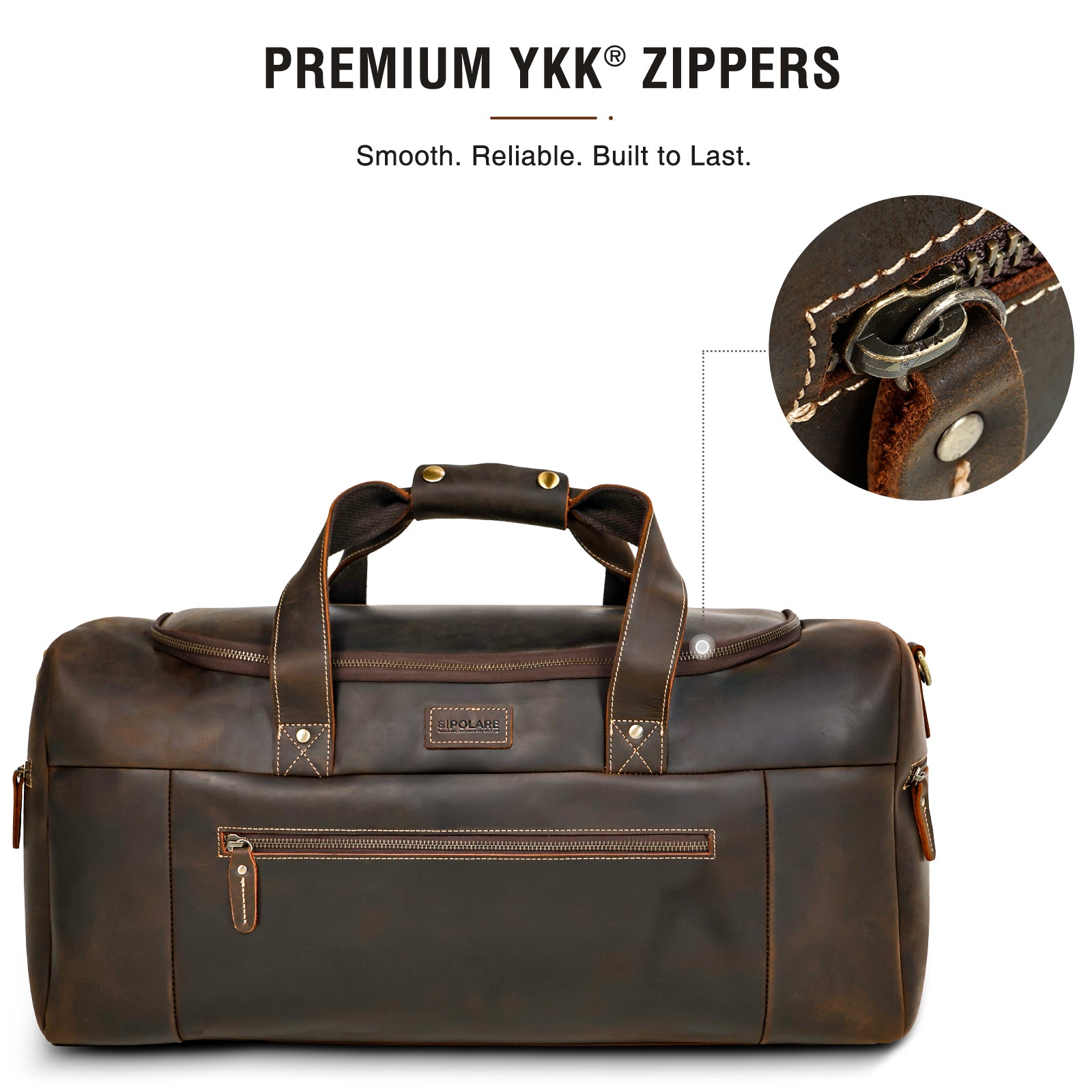 Full Grain Leather Duffel Bag for Men YKK metal zipper premium hardware