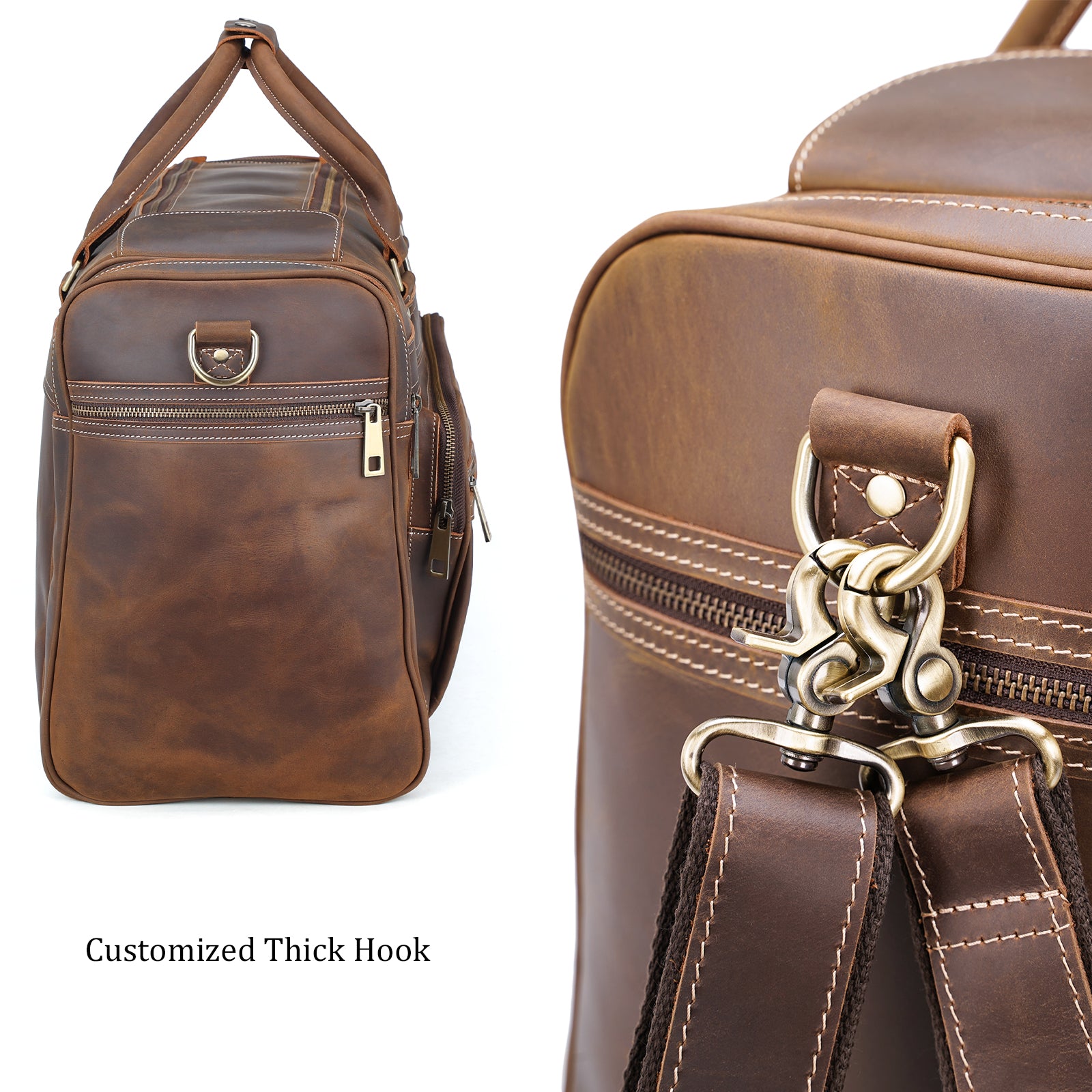 Polare 24" Retro Full Grain Leather Duffel Weekender Travel Overnight Luggage Bag With YKK Metal Zippers