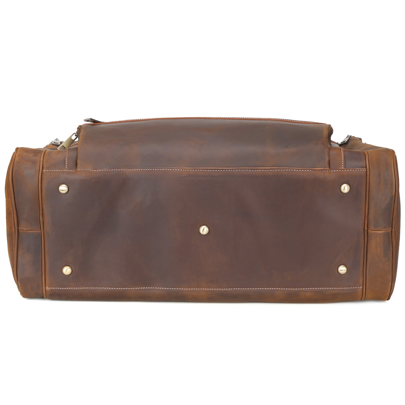 Polare 23.6" Retro Full Grain Leather Duffel Weekender Travel Bag (Brown, Bottom)