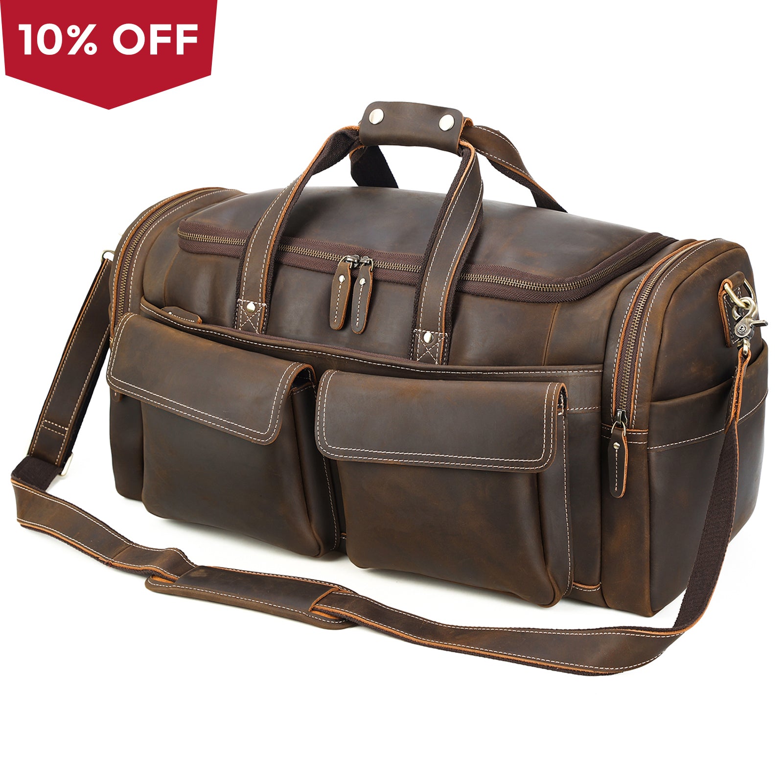 Polare 22.8" Duffel Retro Leather Gym Weekender Bag (Brown)