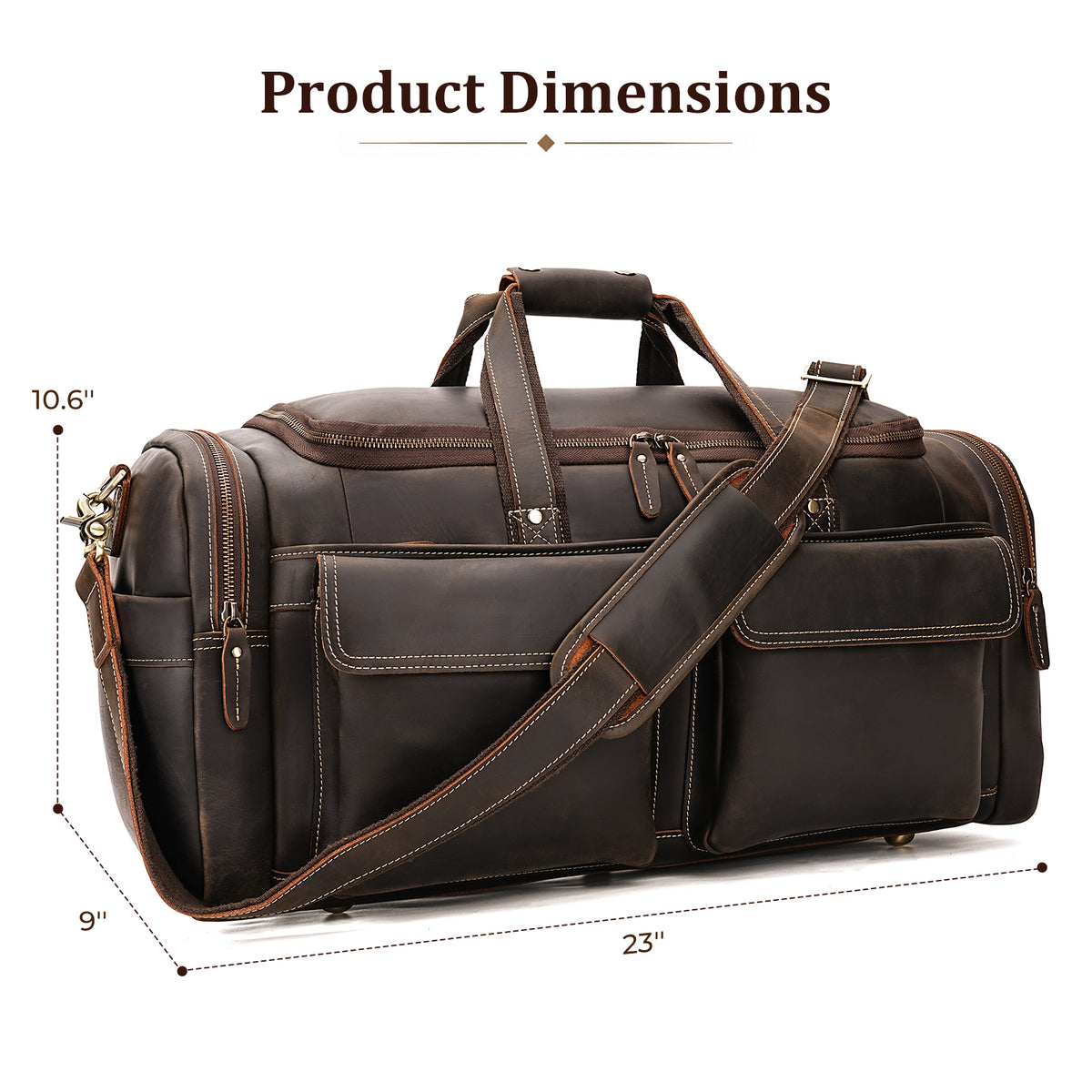 Full Grain Leather Duffel Bag for Men 23 inch large capacity travel bag