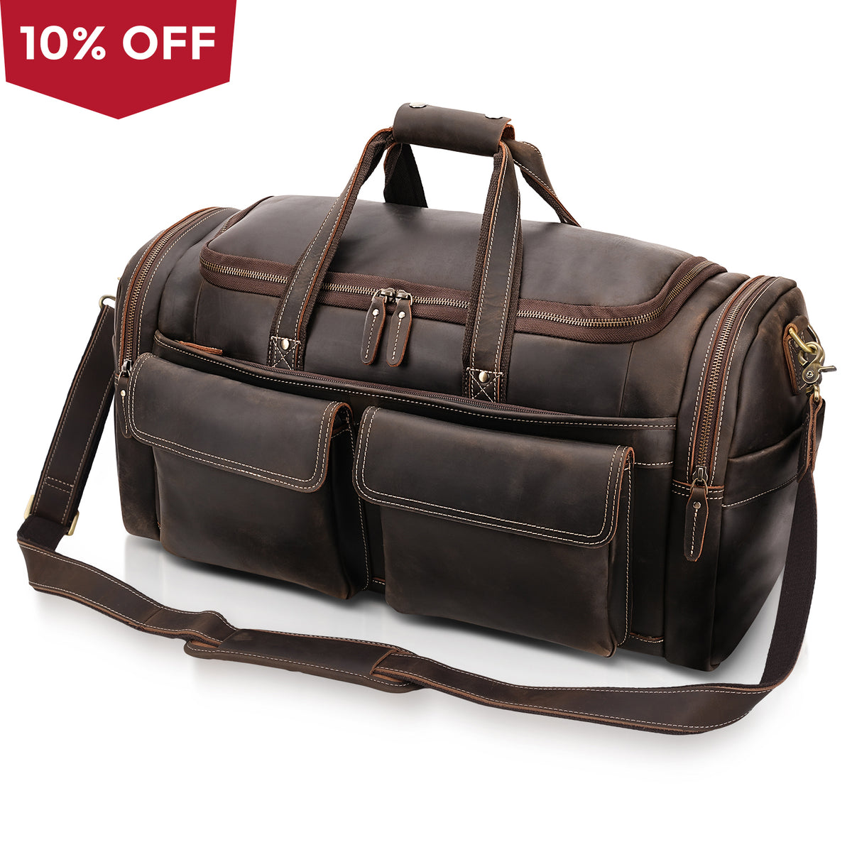 Full Grain Leather Duffel Bag for Men vintage travel weekender bag