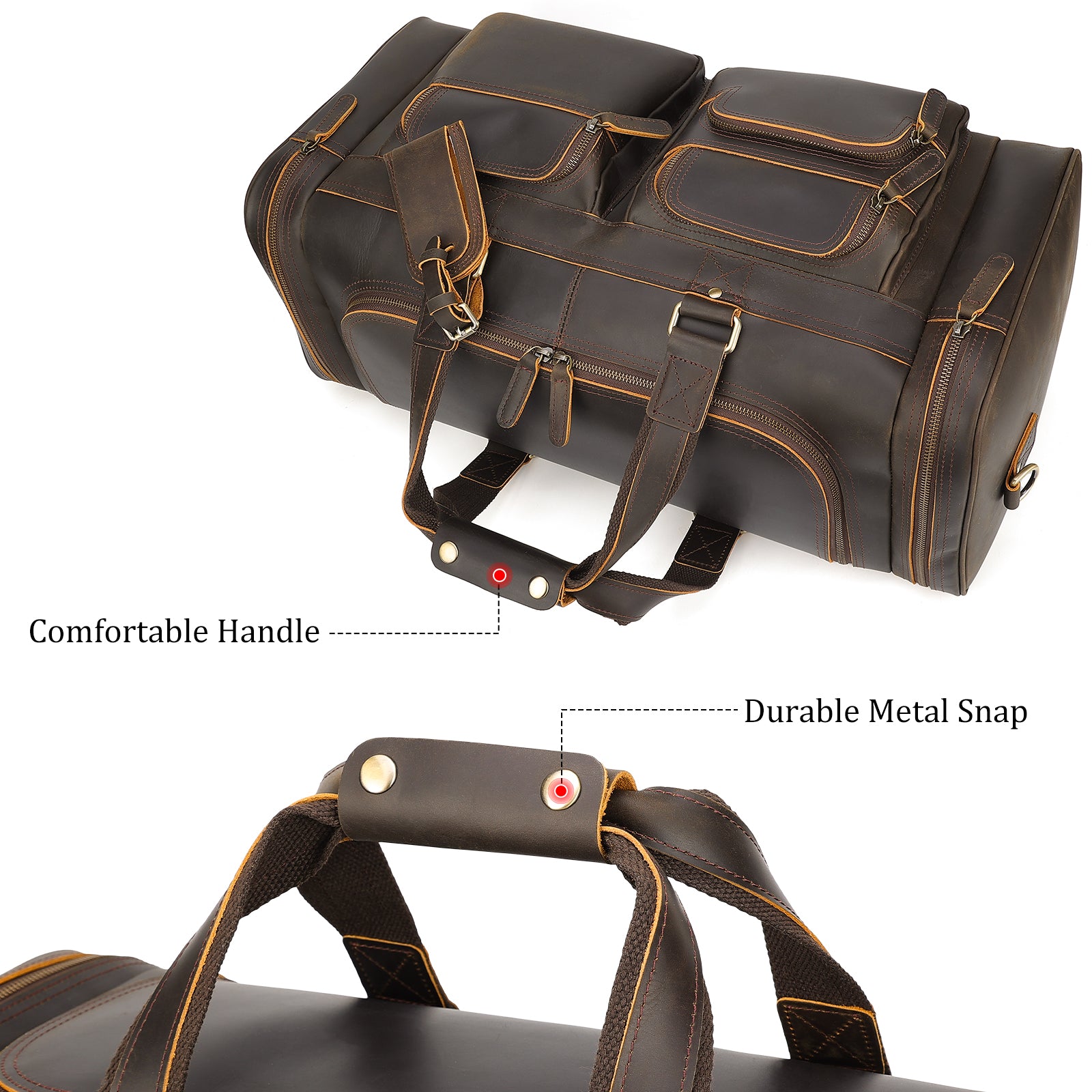 23"/26" Leather Duffel Weekender Travel Bag For Men(Top)