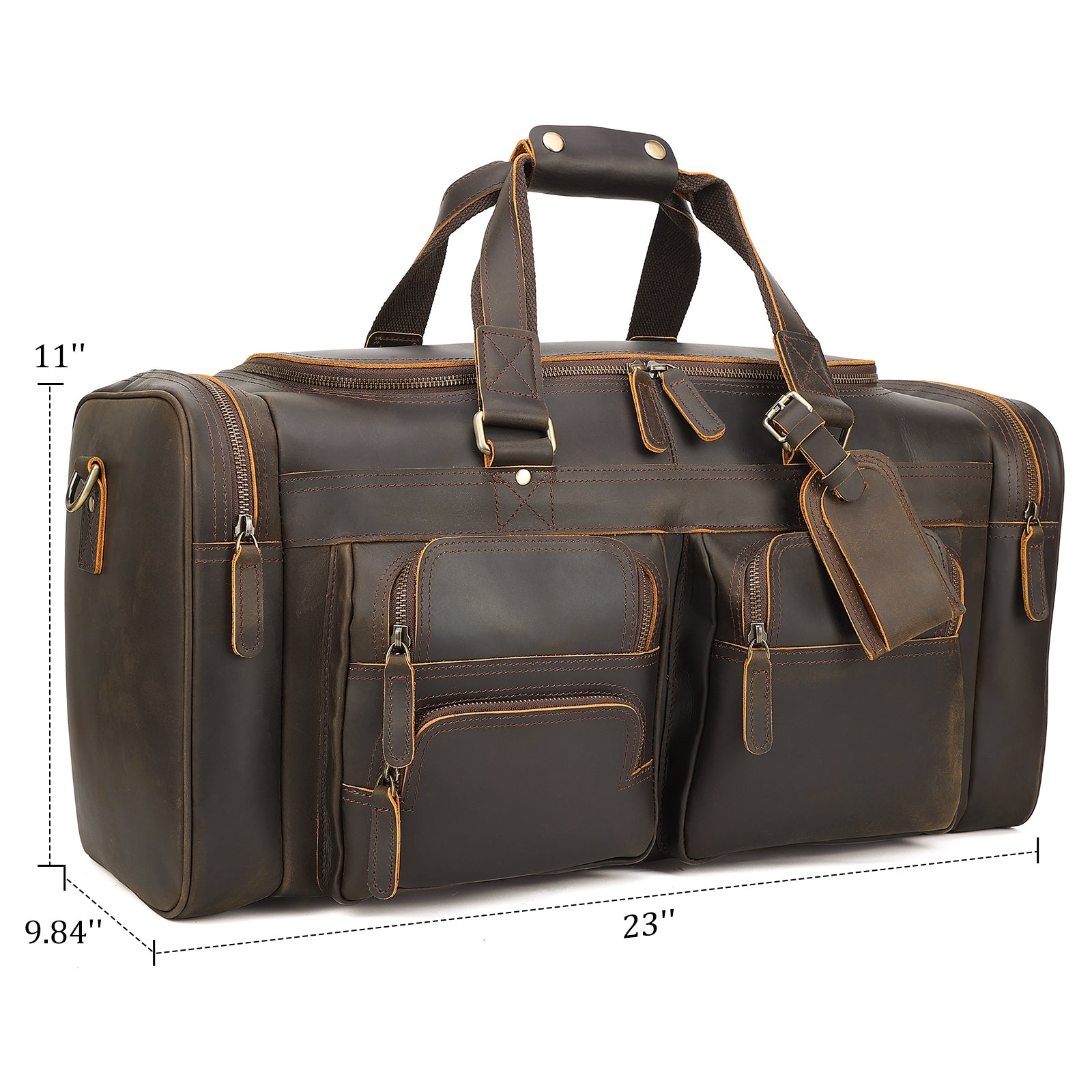 23"/26" Leather Duffel Weekender Travel Bag For Men (Dimension)
