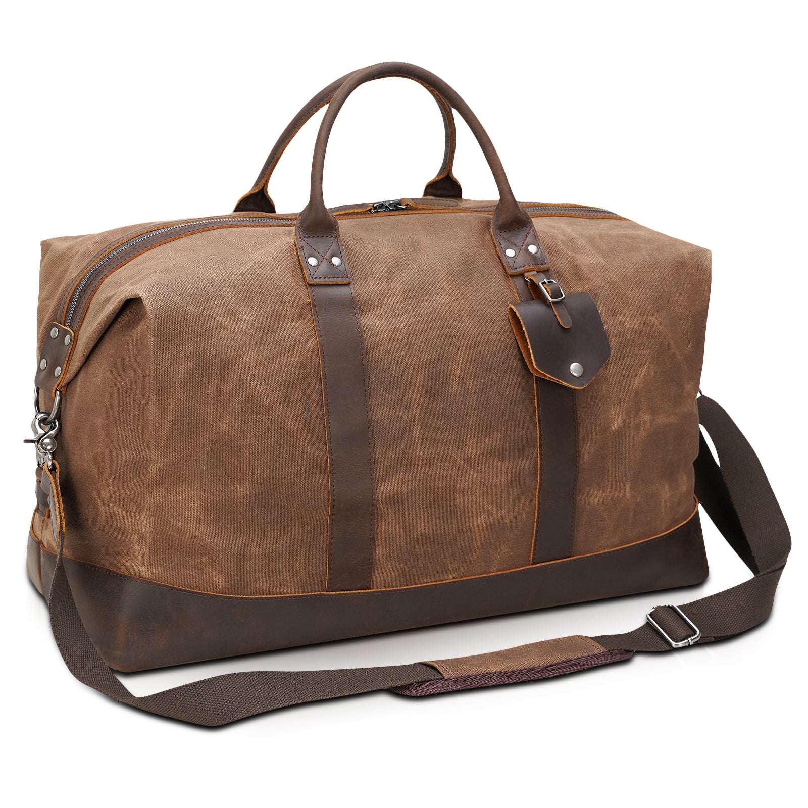 Polare 23” Cowhide Leather Waterproof Waxed Canvas Travel Duffel Bag 