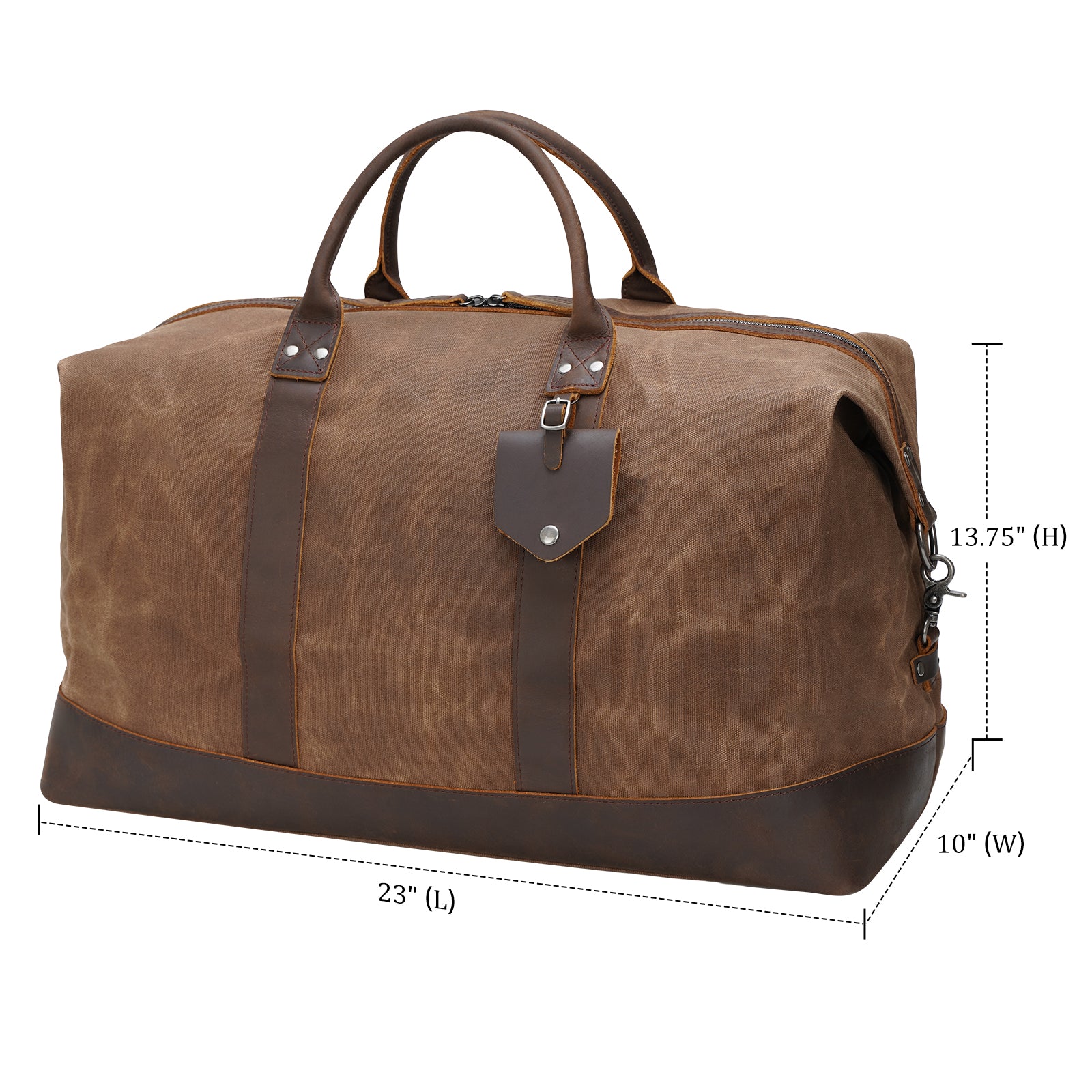 Polare 23” Cowhide Leather Waterproof Waxed Canvas Travel Duffel Bag (Dimension)