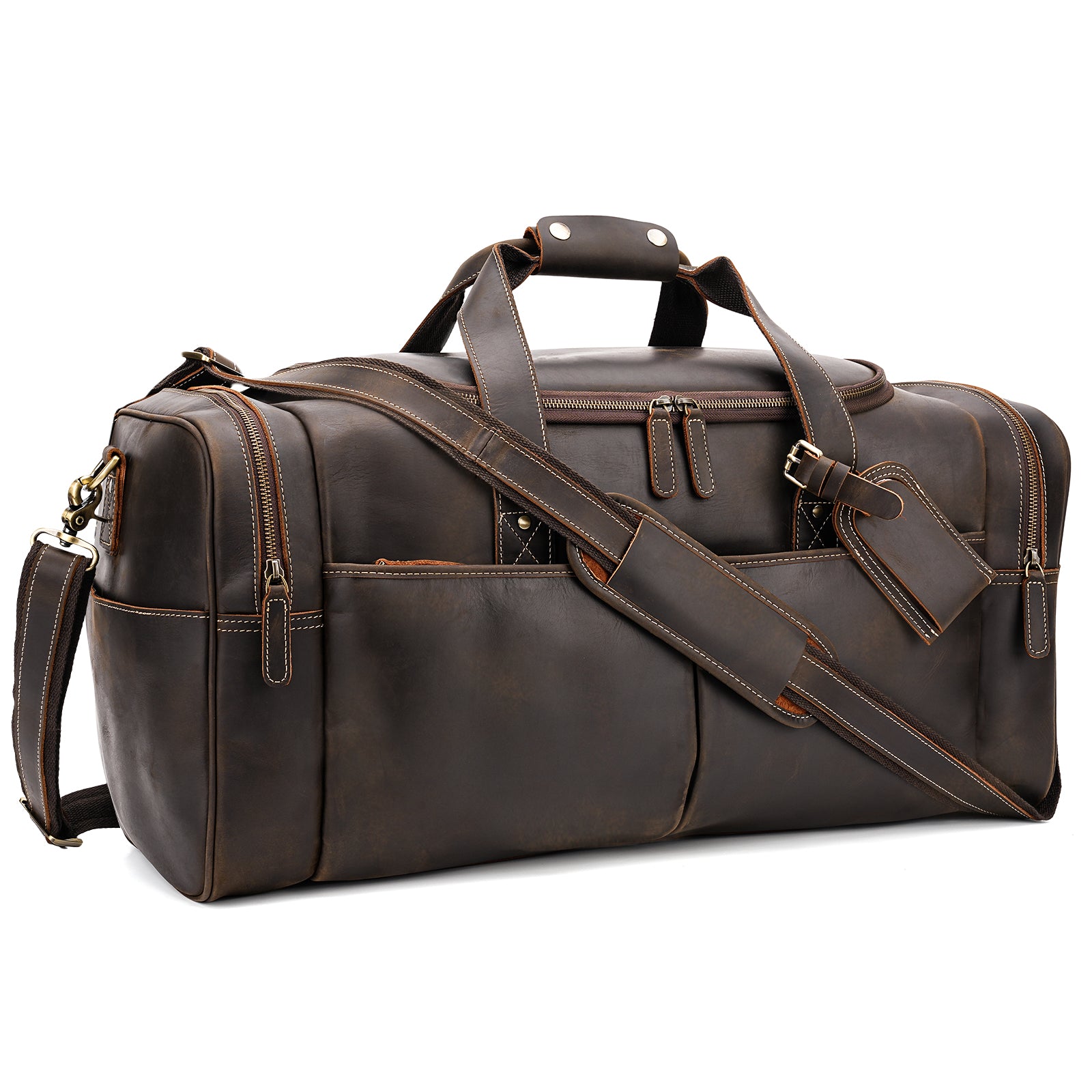 Polare 24 Inch Leather Duffel Bag for Men Full Grain Leather Travel Overnight Gym Sports Weekender Bag Large