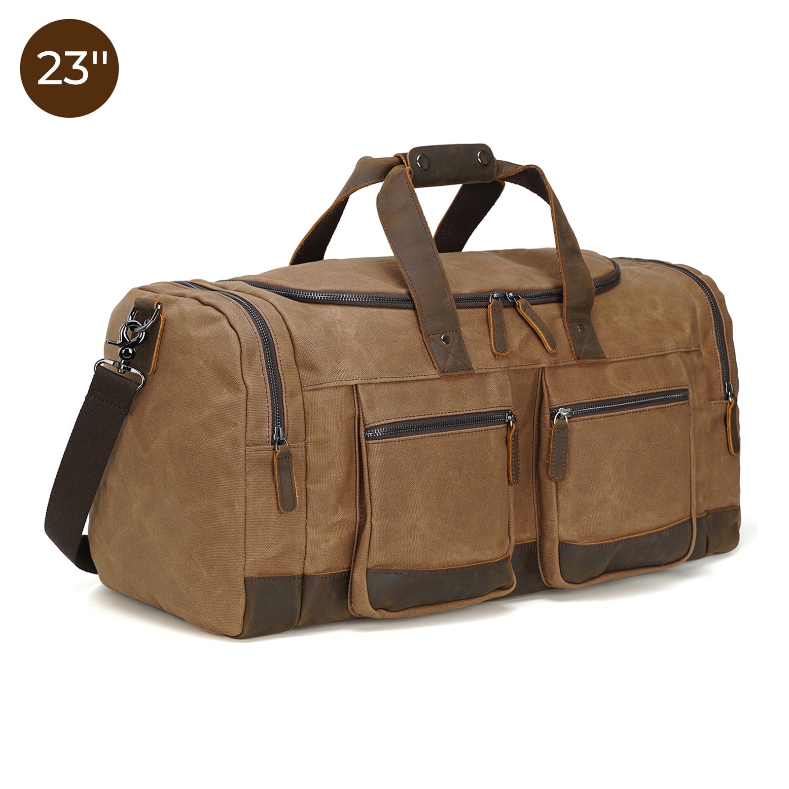 Polare 23” Waxed Canvas Cowhide Leather Travel Duffel Carry on Bag (Brown)