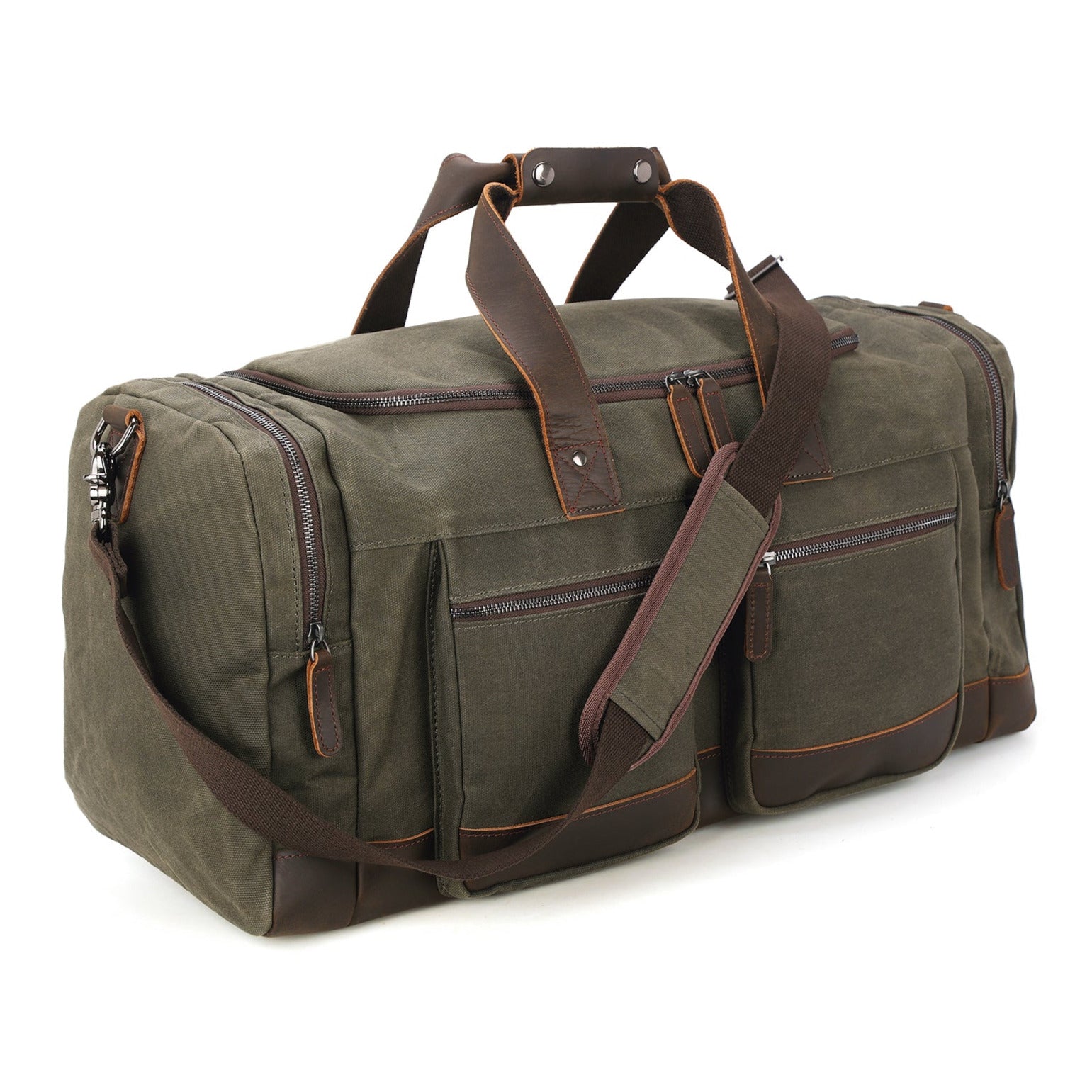 Polare 23” Waxed Canvas Cowhide Leather Travel Duffel Carry on Bag (Army Green)