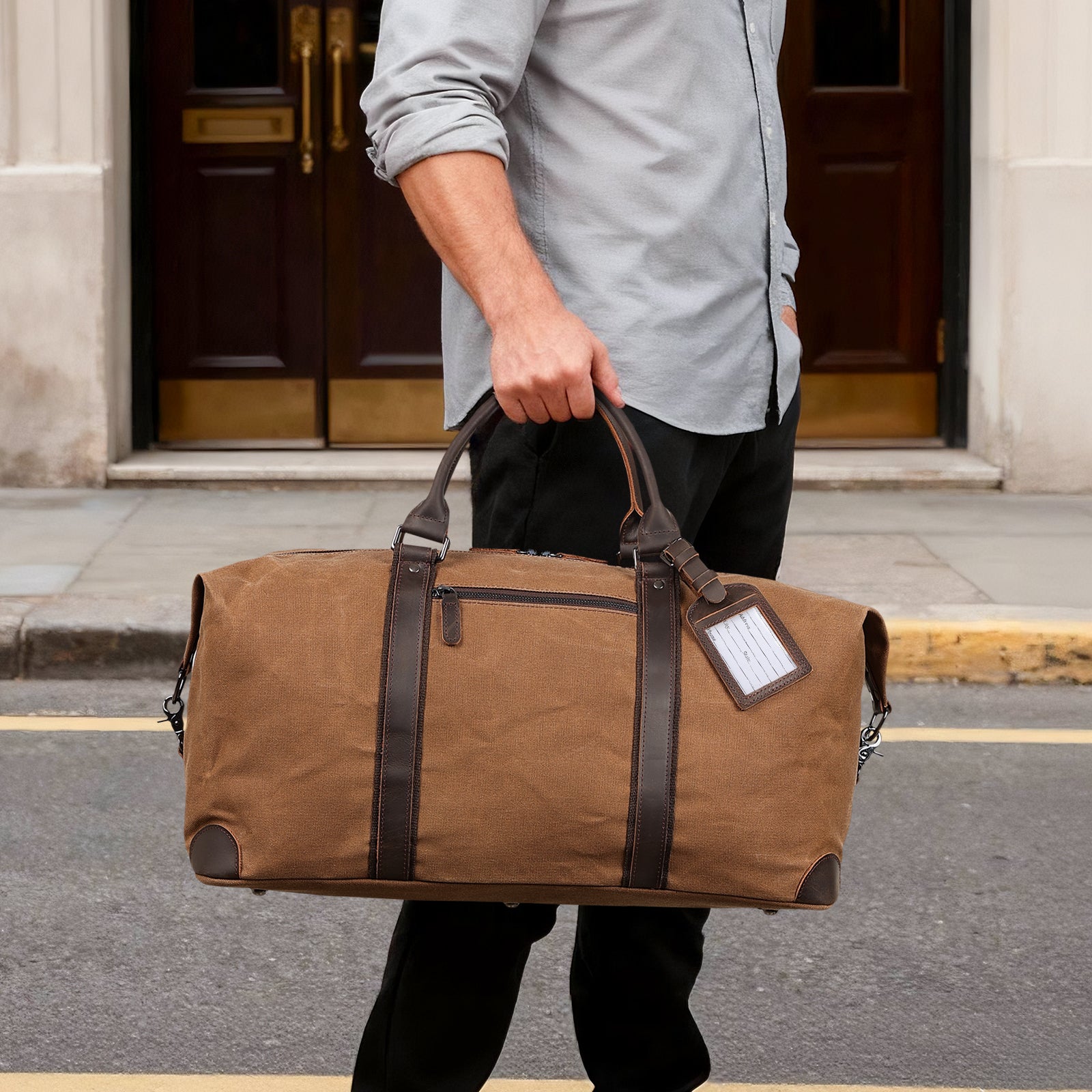 Polare 22” Waxed Canvas Cowhide Leather Travel Duffel Bag (Model Display)