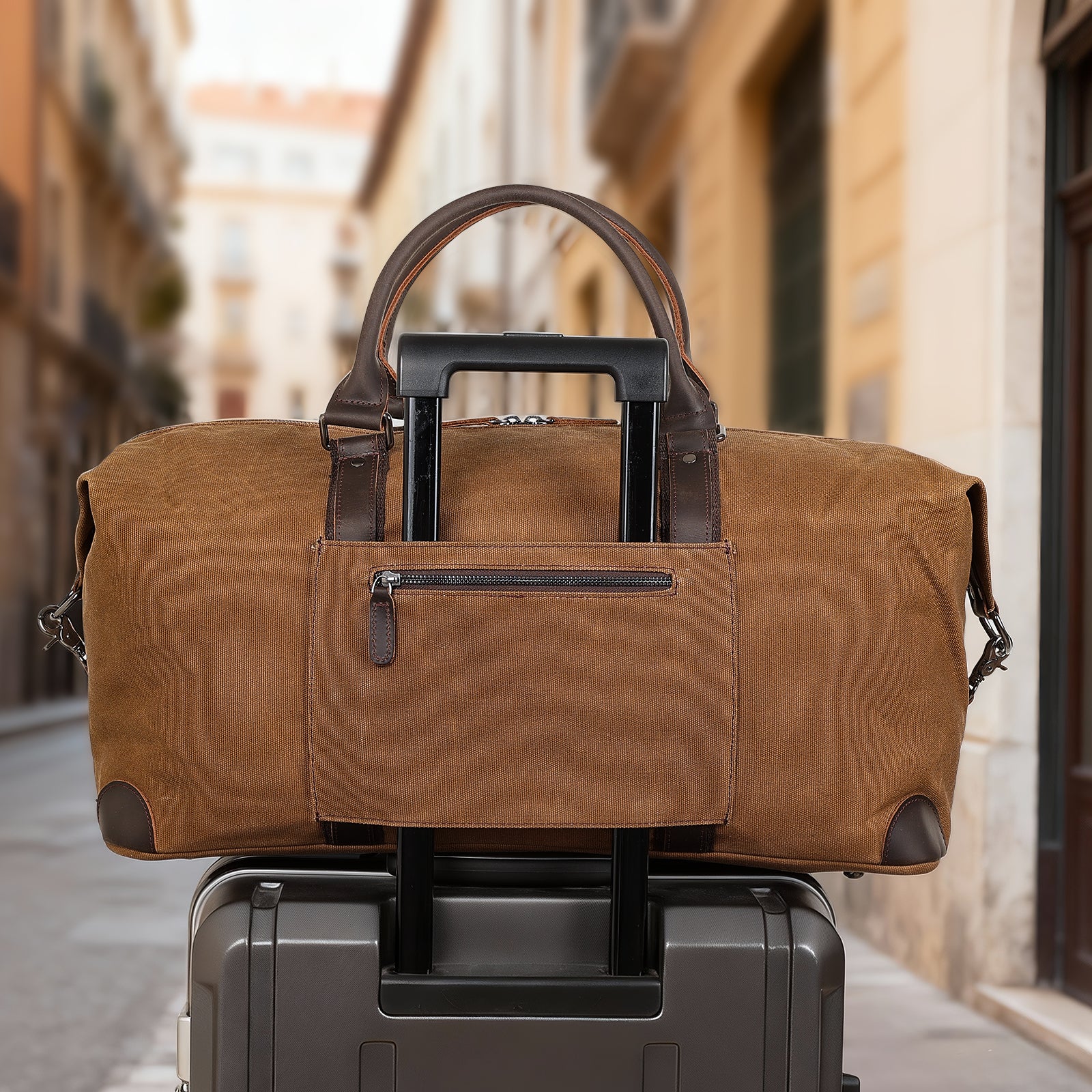 Polare 22” Waxed Canvas Cowhide Leather Travel Duffel Bag(Scenario Shows)