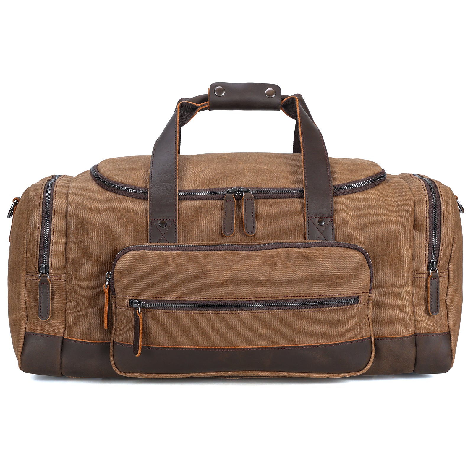 23" Travel Waxed Canvas Cowhide Leather 42L Trim Duffel Bag (Front)