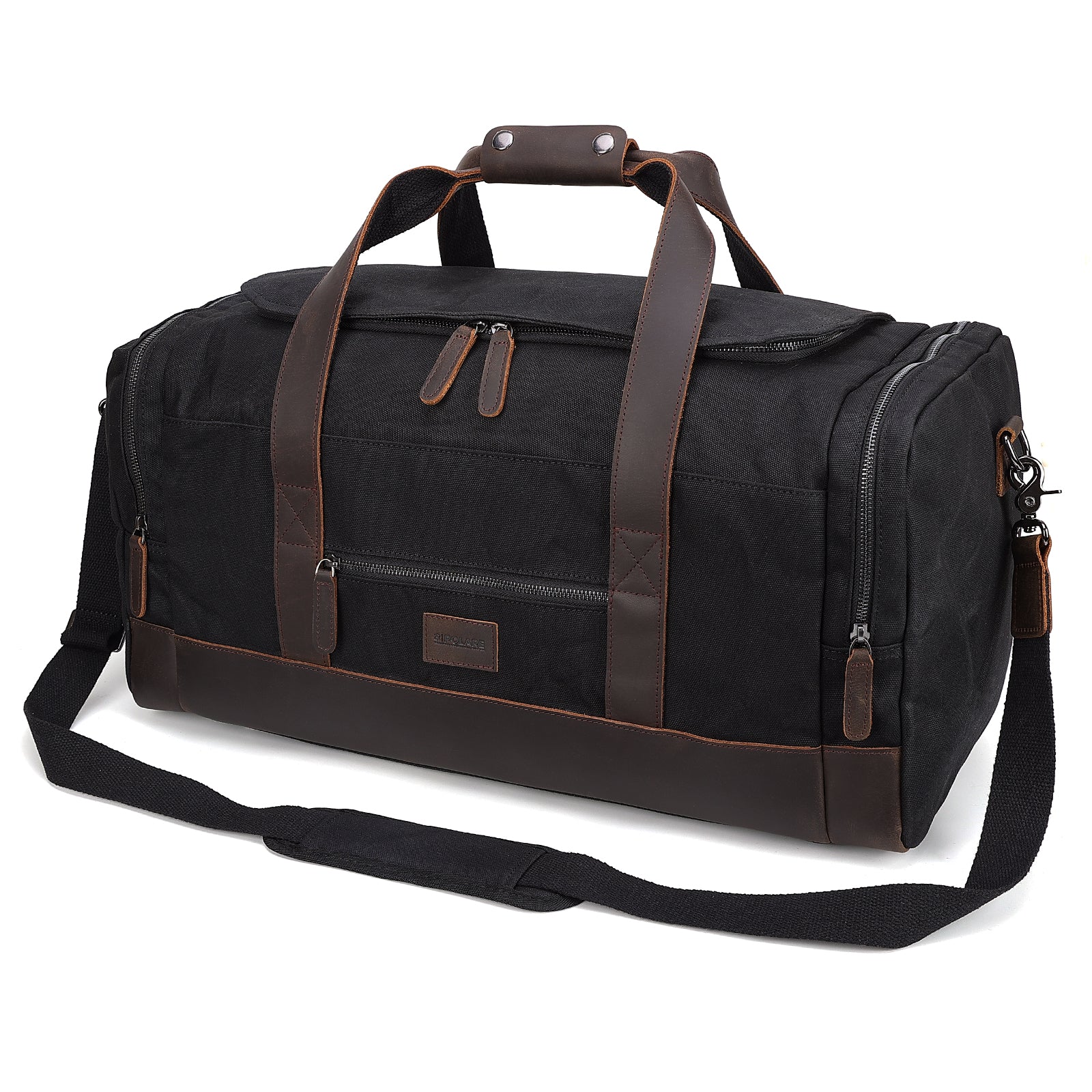 23" Canvas Leather Bag 42L Waterproof Travel Carry on Duffel Bag (Black)