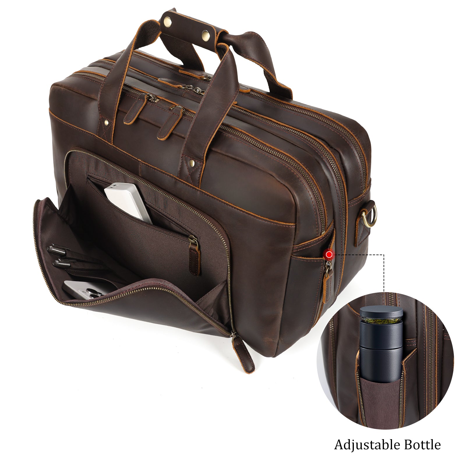 18.5" Full Grain Leather Duffel Bag Airline Approved Item Luggage Suitcase (Front Pocket)