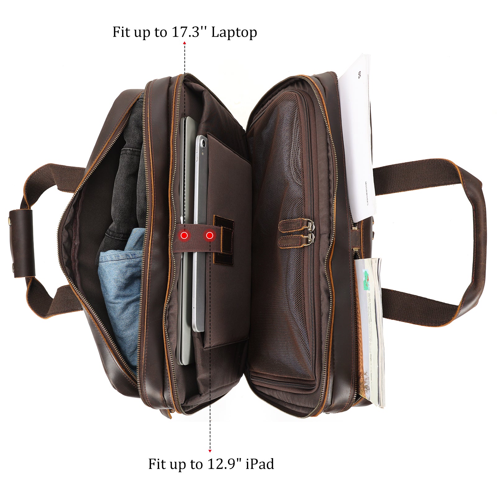 18.5" Full Grain Leather Duffel Bag Airline Approved Item Luggage Suitcase (Inside)