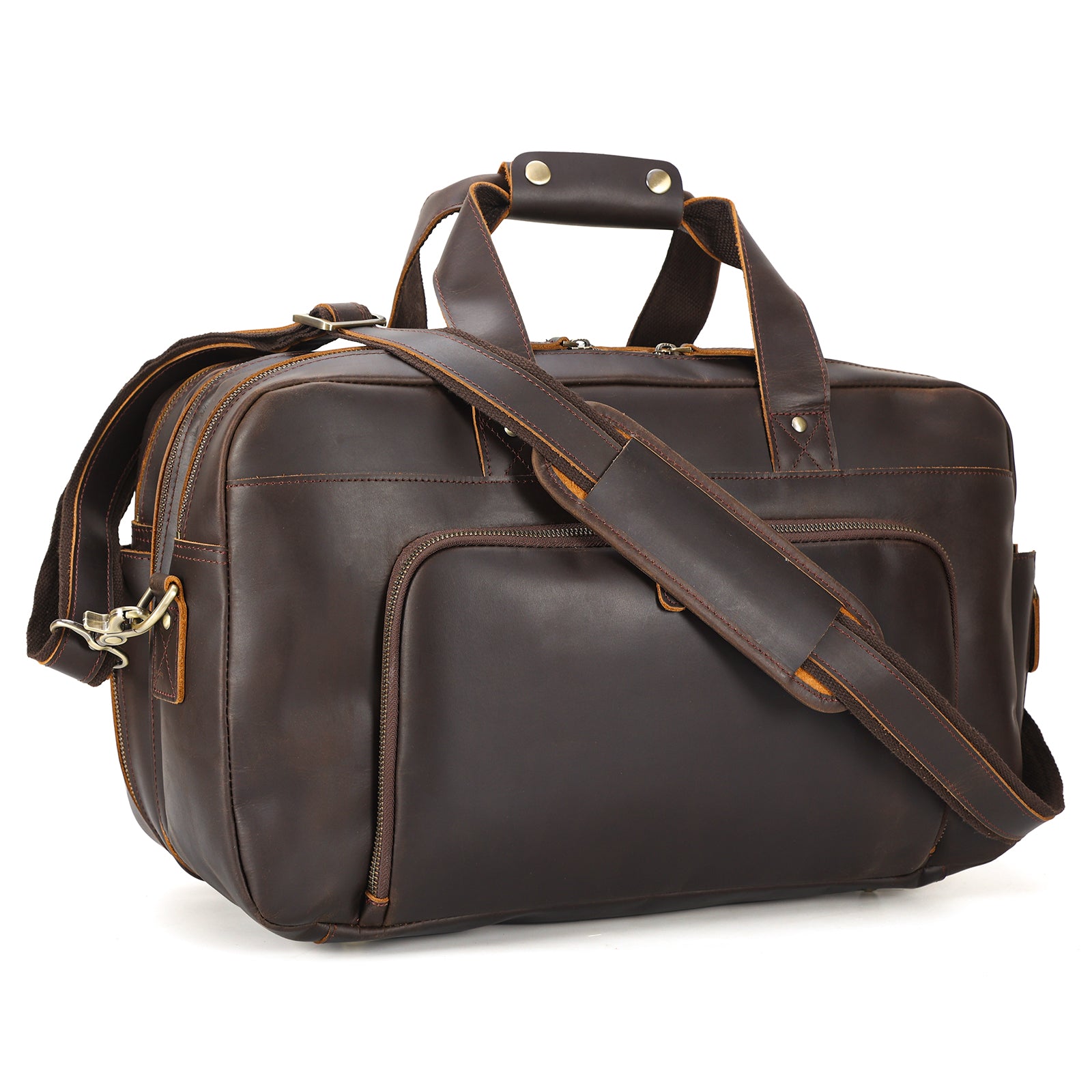 18.5" Full Grain Leather Duffel Bag Airline Approved Item Luggage Suitcase