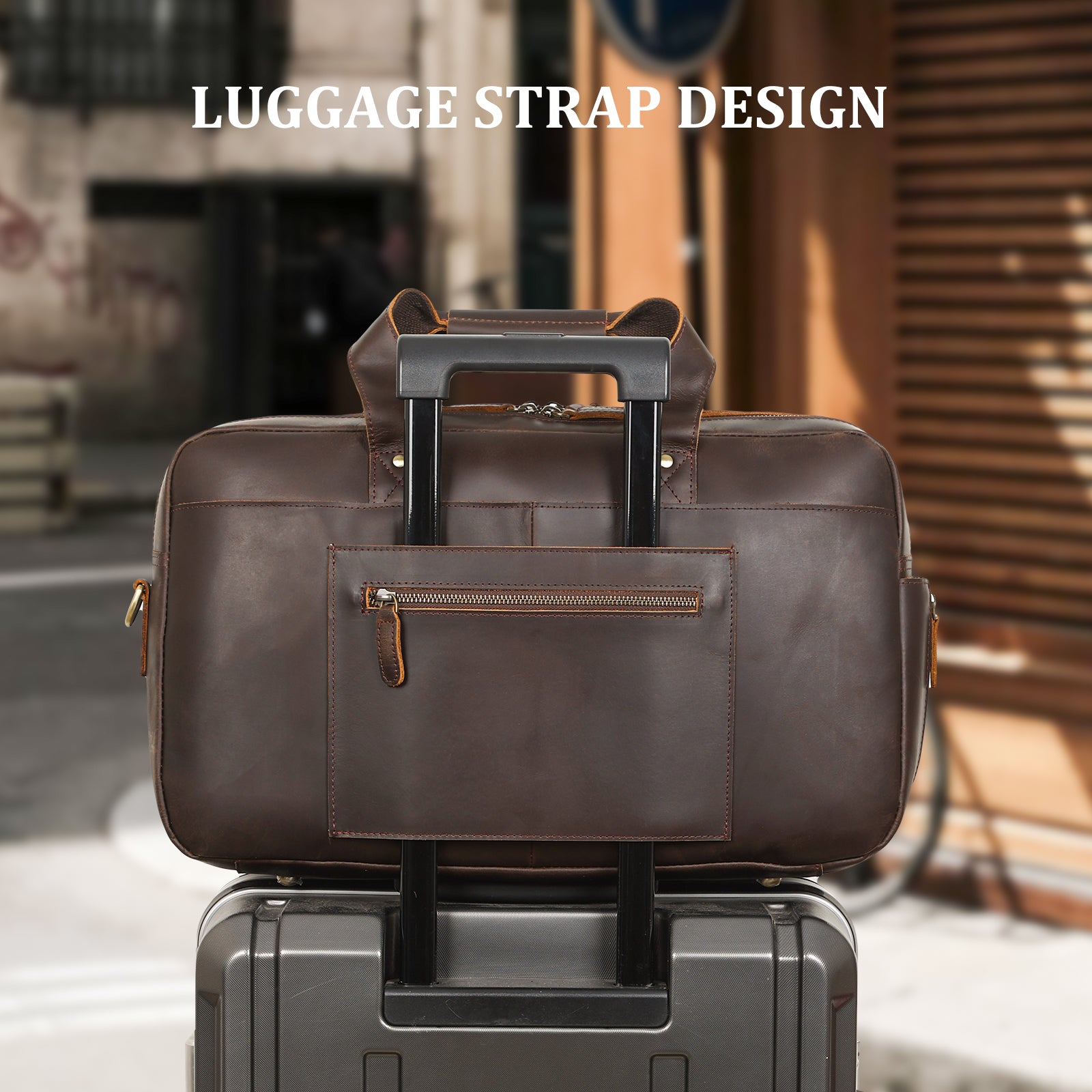 18.5" Full Grain Leather Duffel Bag Airline Approved Item Luggage Suitcase (Back)