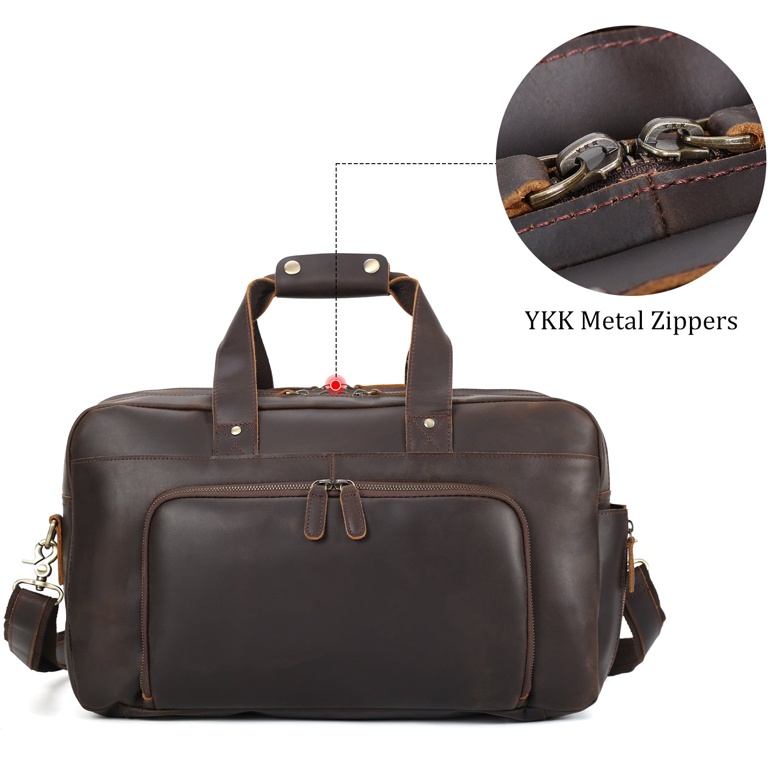 18.5" Full Grain Leather Duffel Bag Airline Approved Item Luggage Suitcase (Front)
