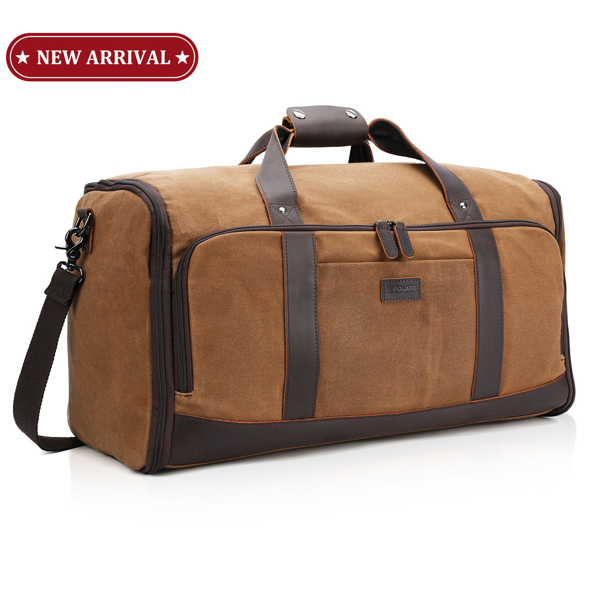 Polare 2-in-1 Waxed Canvas Garment Duffel Bag with Full Grain Leather Trim, Carry-On Suit Travel Bag with Luggage Strap