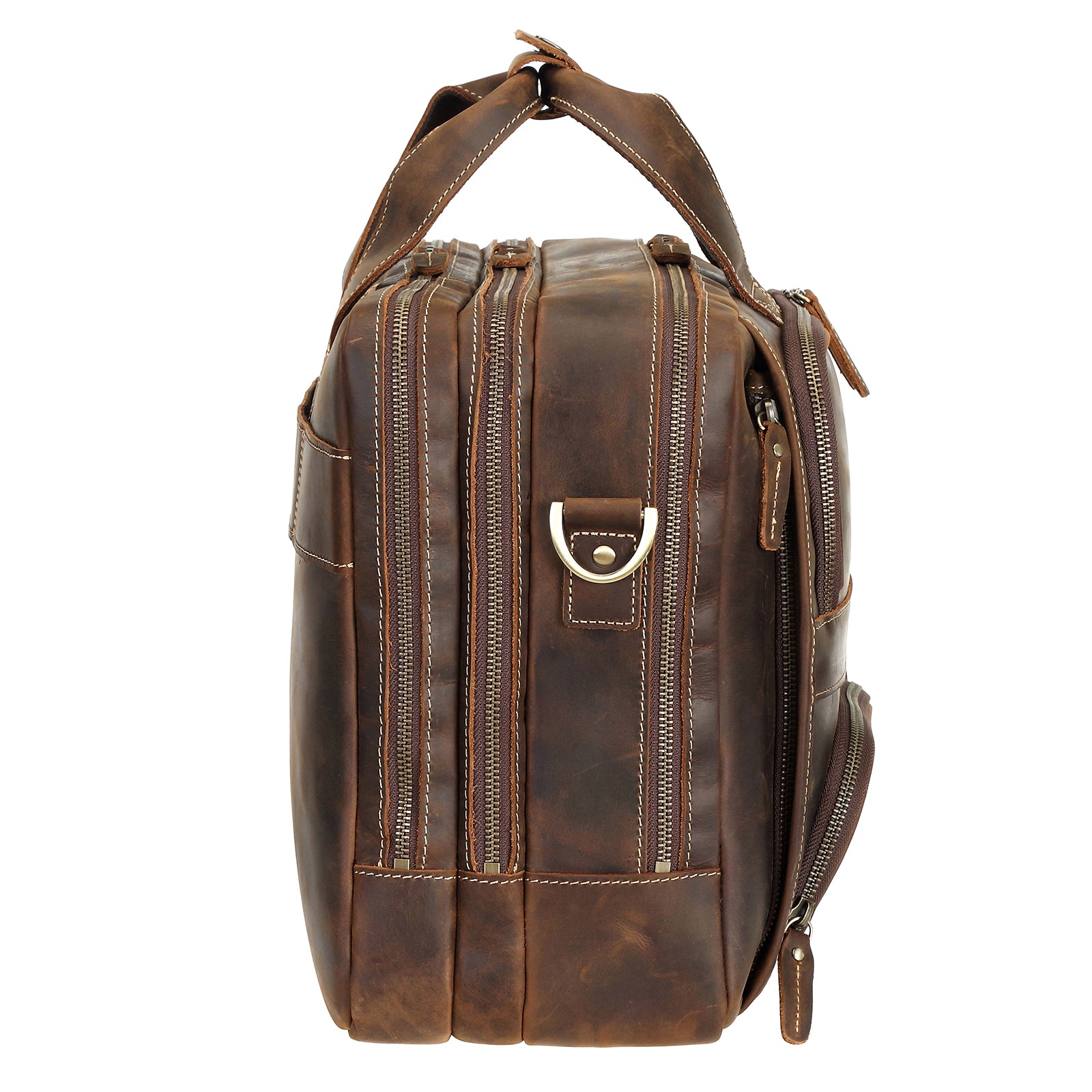 Full Grain Cowhide Leather 17'' Laptop Large Briefcase (Profile)