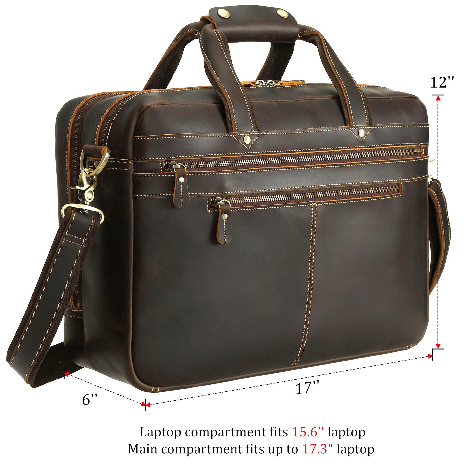 17'' Computer Briefcase Work Bag Business Case For Men (Dark Brown,Dimension)