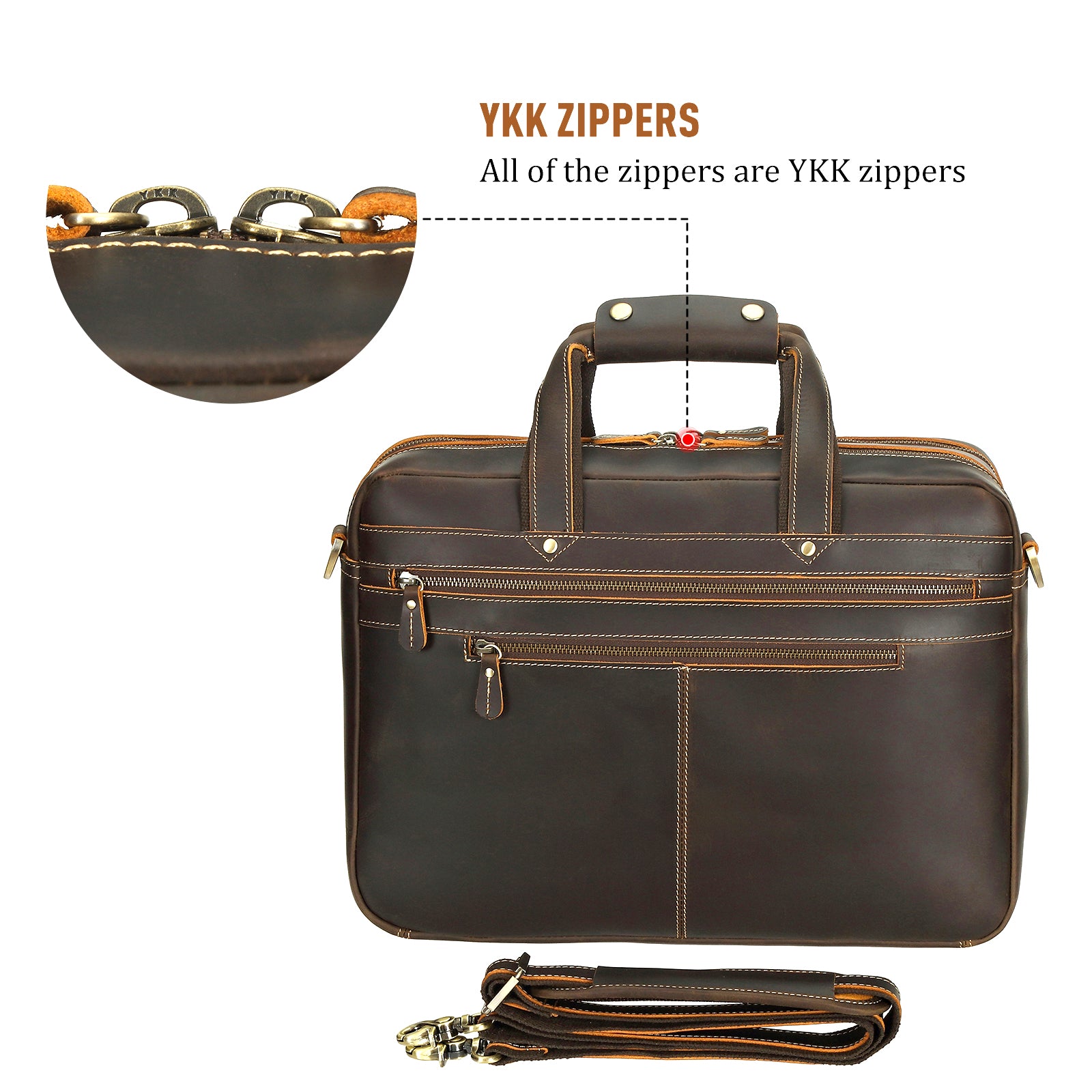 17'' Computer Briefcase Work Bag Business Case For Men (Dark Brown,Front)