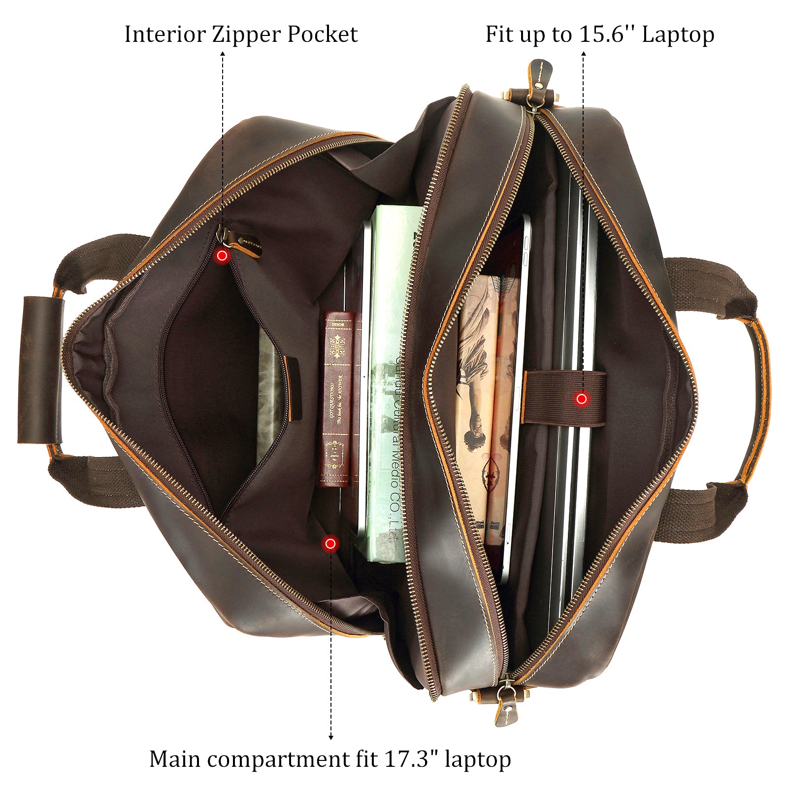 17'' Computer Briefcase Work Bag Business Case For Men (Dark Brown,Inside)