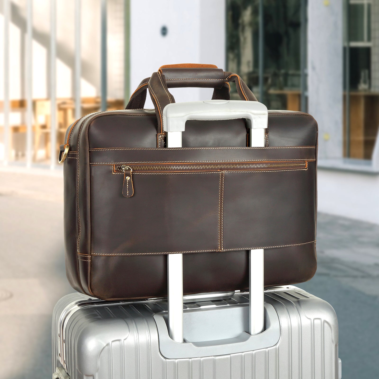 17'' Computer Briefcase Work Bag Business Case For Men (Dark Brown,Back)