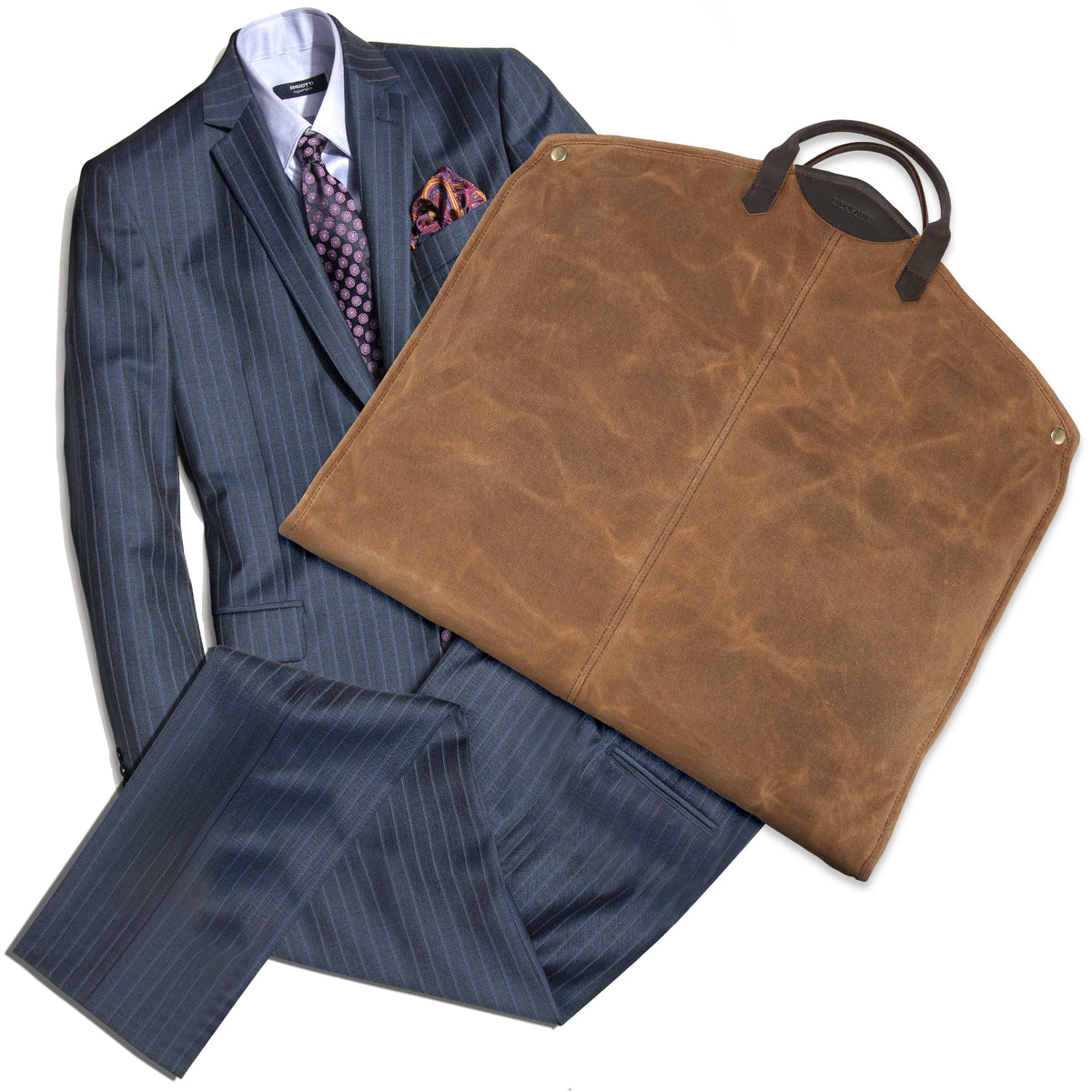 Waxed Canvas Full Grain Leather Trim Garment Bag for Travel (Brown,Scenario Shows)